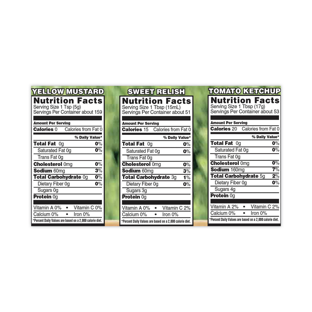 Ketchup, Mustard and Relish Picnic Pack, 2 Ketchup, Mustard, Relish, 4 Bottles/Carton, Ships in 1-3 Business Days