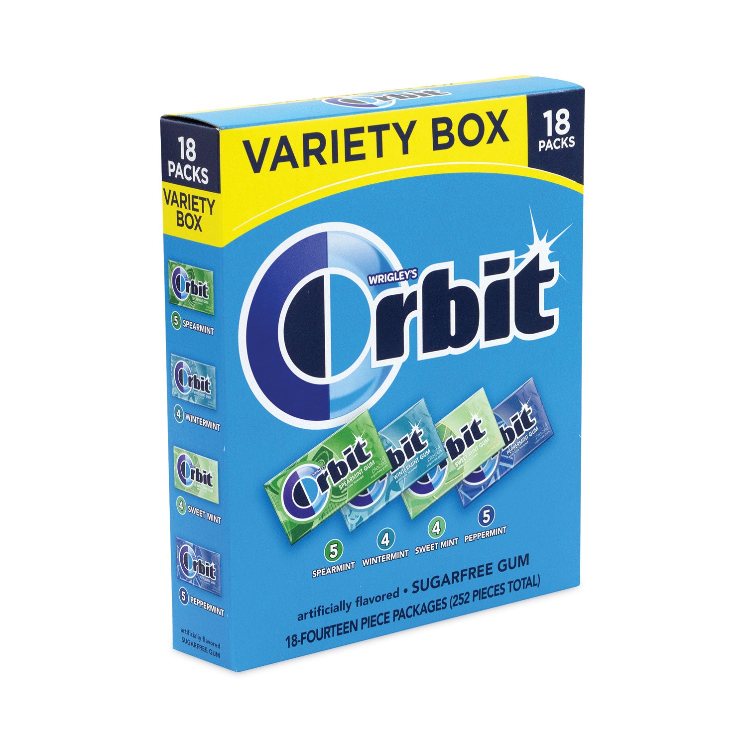 Sugar-Free Chewing Gum Variety Box, Four Mint Flavors, 14 Pieces/Pack, 18 Packs/Carton, Ships in 1-3 Business Days