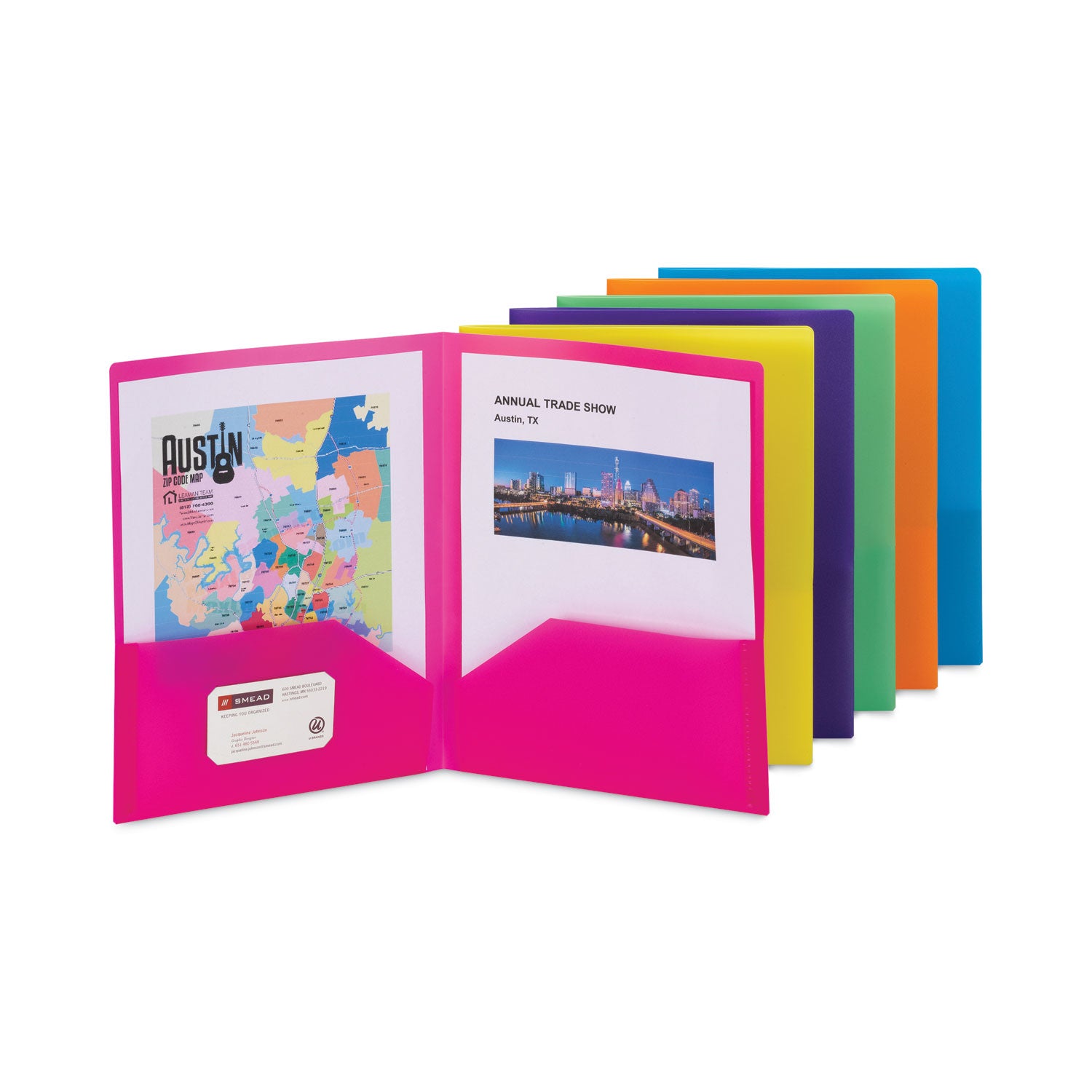 Poly Two-Pocket Folders, 100-Sheet Capacity, 11 x 8.5, Assorted, 6/Pack