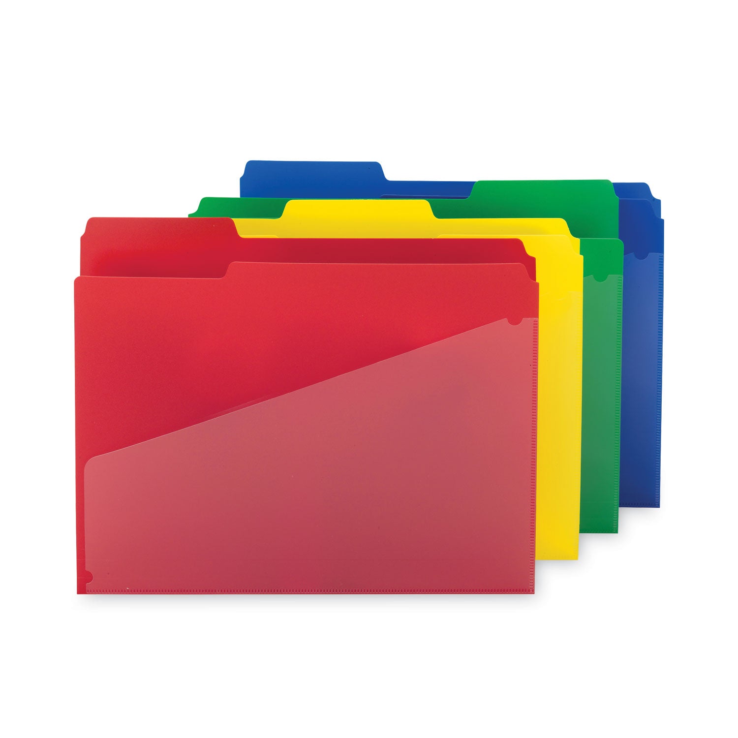 poly-colored-file-folders-with-slash-pocket-1-3-cut-tabs-assorted-letter-size-075-expansion-assorted-colors-12-pack_smd10541 - 1