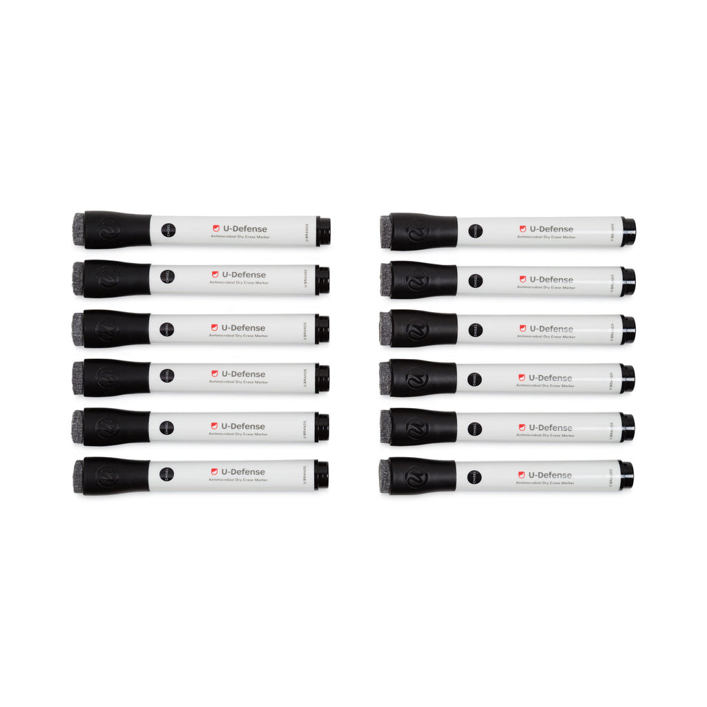 U-Defense Antimicrobial Dry-Erase Markers, Broad Chisel Tip, Black, 12/Pack