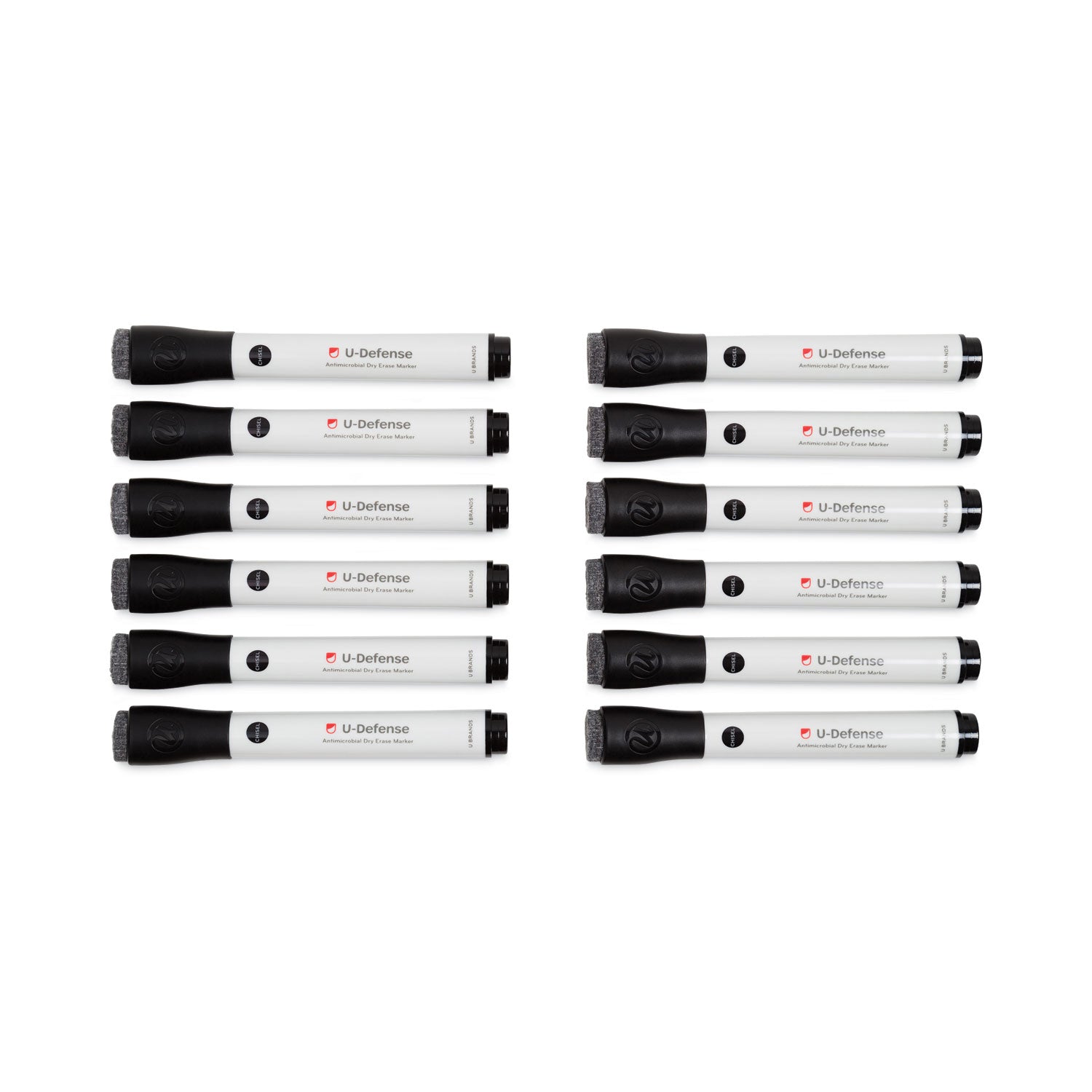 U-Defense Antimicrobial Dry-Erase Markers, Broad Chisel Tip, Black, 12/Pack