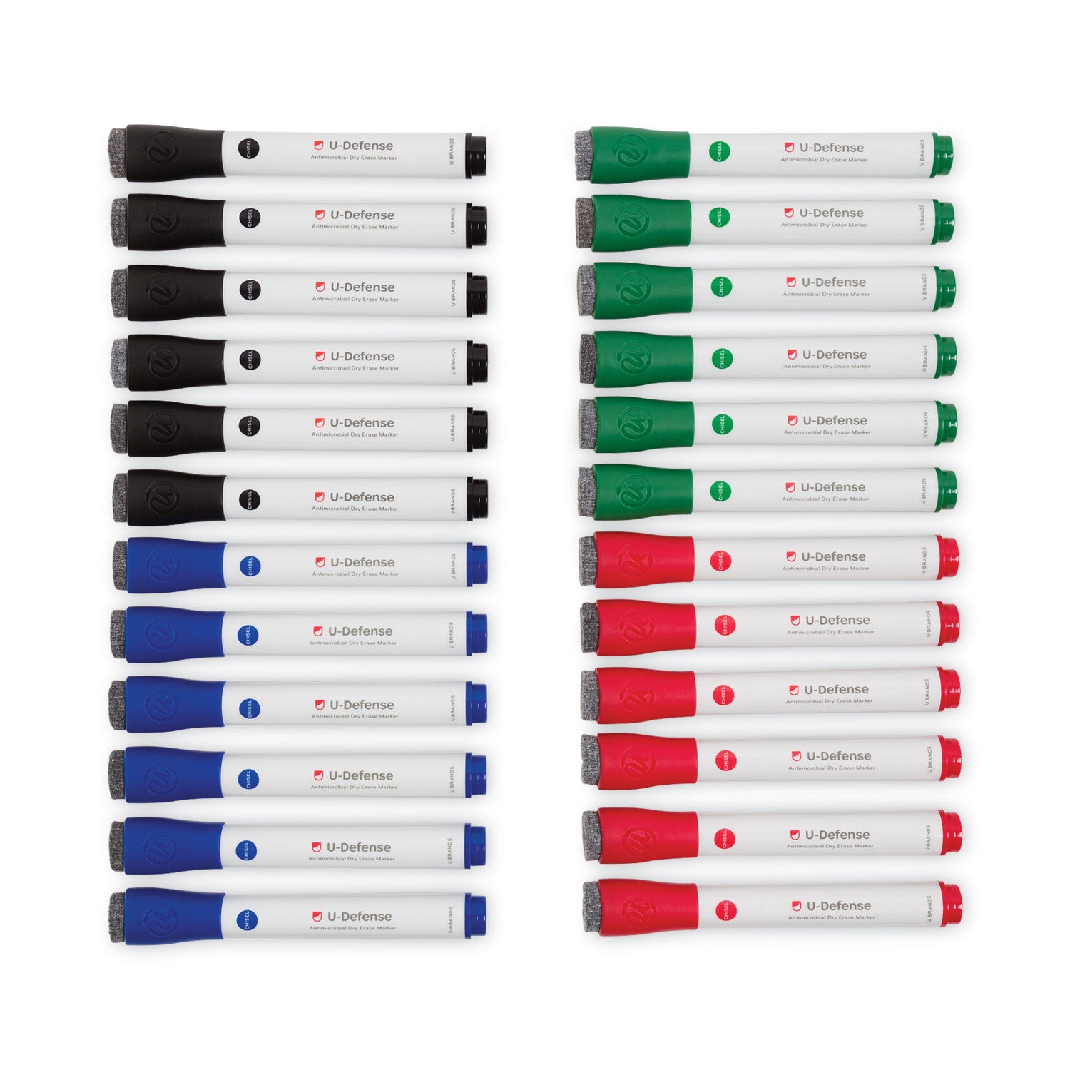 U-Defense Antimicrobial Dry-Erase Markers, Medium Bullet Tip, Assorted Colors, 24/Pack