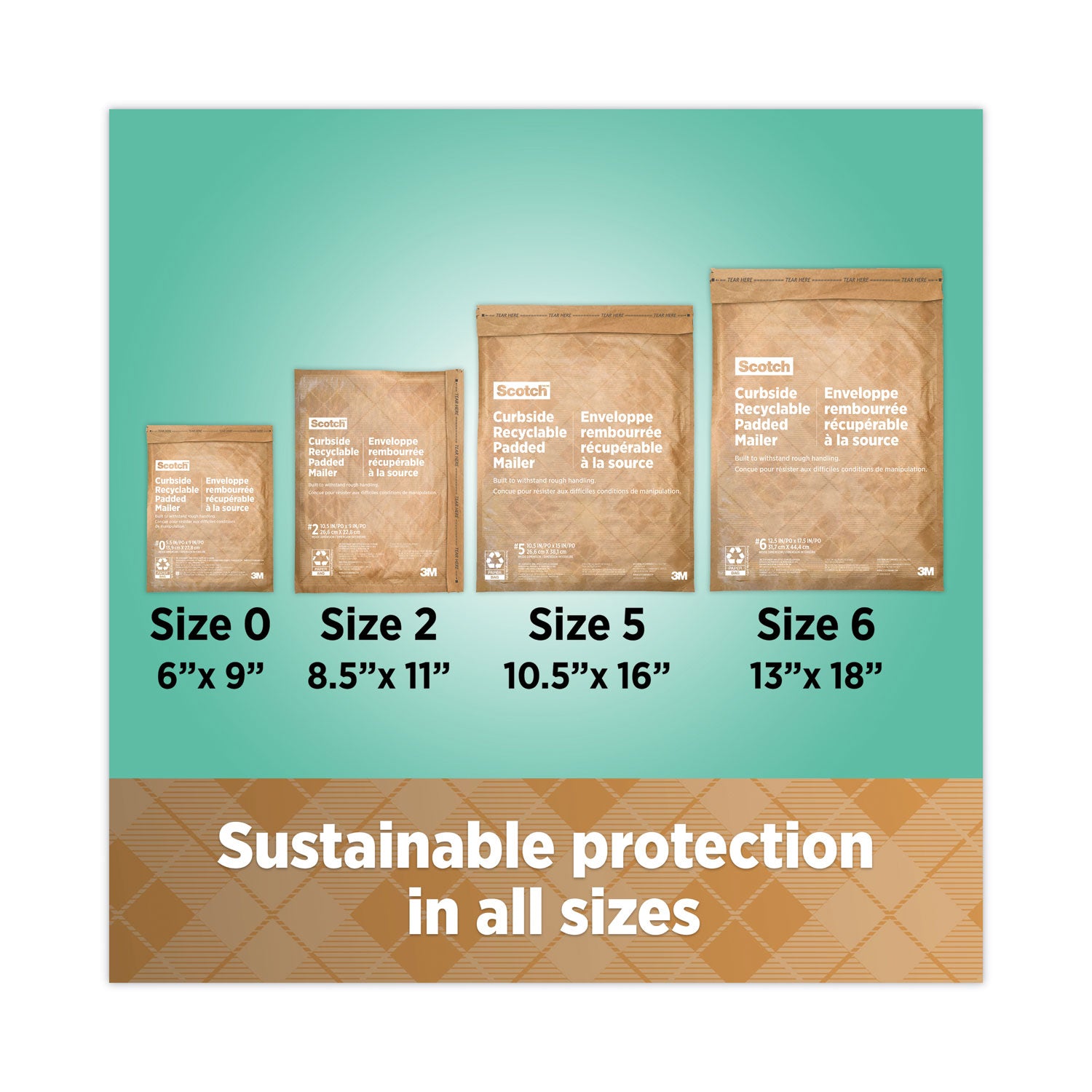 Curbside Recyclable Padded Mailer, #5, Bubble Cushion, Self-Adhesive Closure, 12 x 17.25, Natural Kraft, 100/Carton