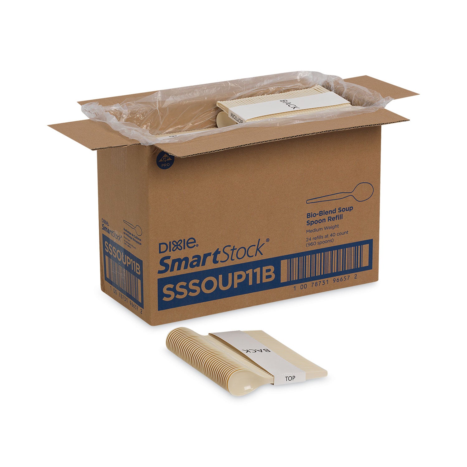 SmartStock Plastic Cutlery Refill, Soup Spoon, 6", Series-O Mediumweight, Beige, 40/Pack, 24 Packs/Carton