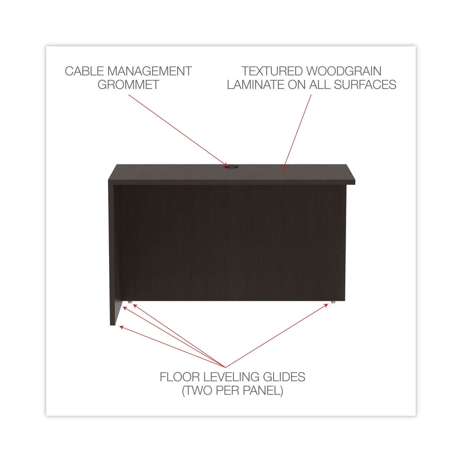 Alera Valencia Series Reversible Return/Bridge Shell, 47.25w x 23.63d x 29.5h, Espresso