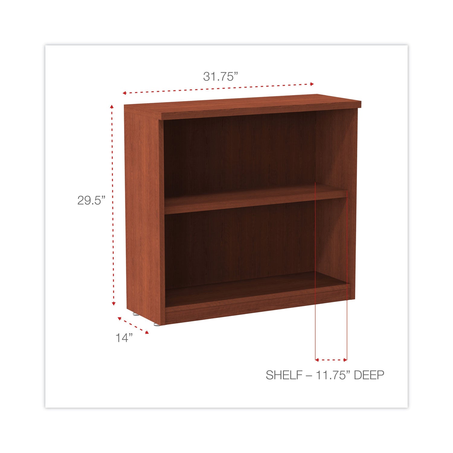 Alera Valencia Series Bookcase, Two-Shelf, 31.75w x 14d x 29.5h, Med Cherry - 