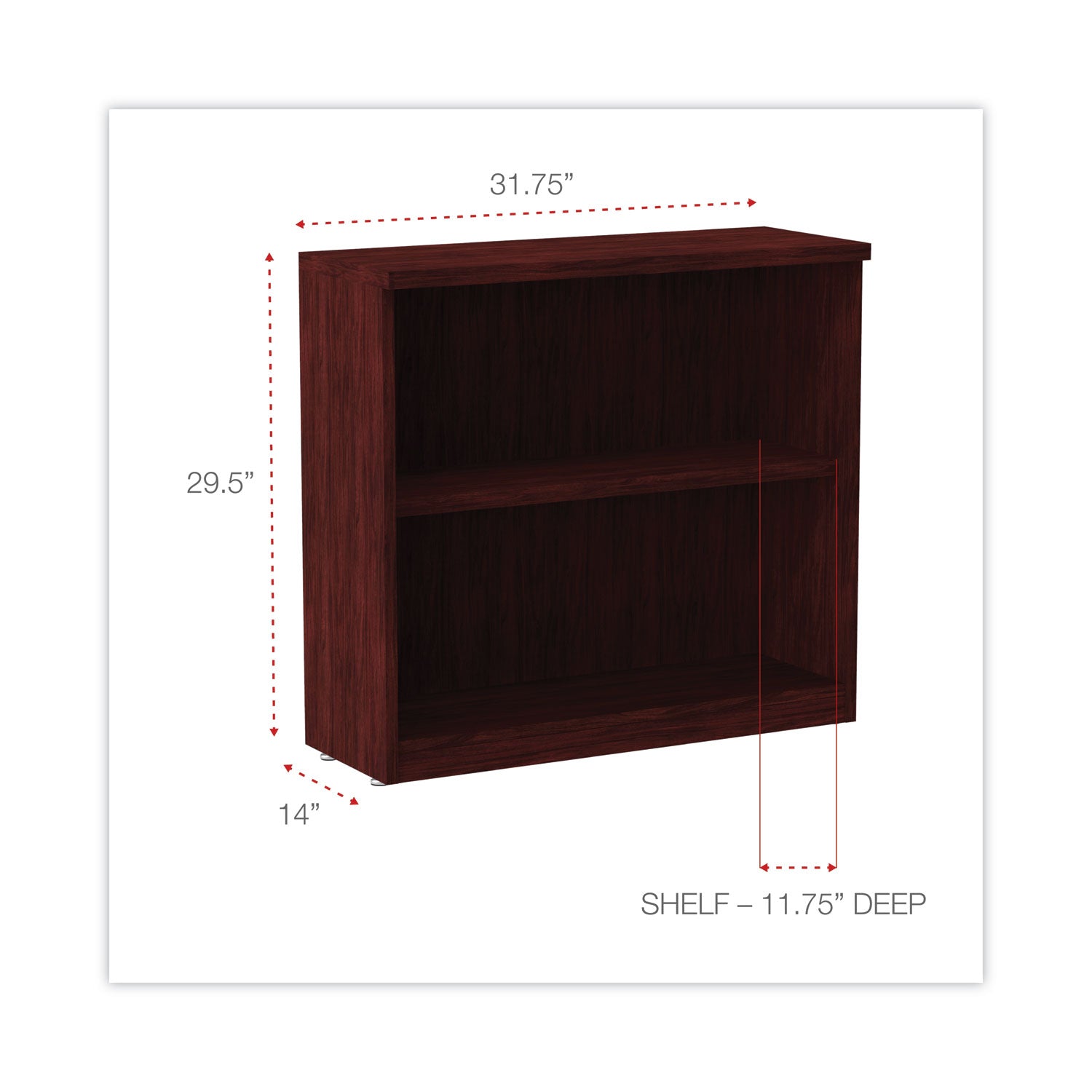 Alera Valencia Series Bookcase, Two-Shelf, 31.75w x 14d x 29.5h, Mahogany - 
