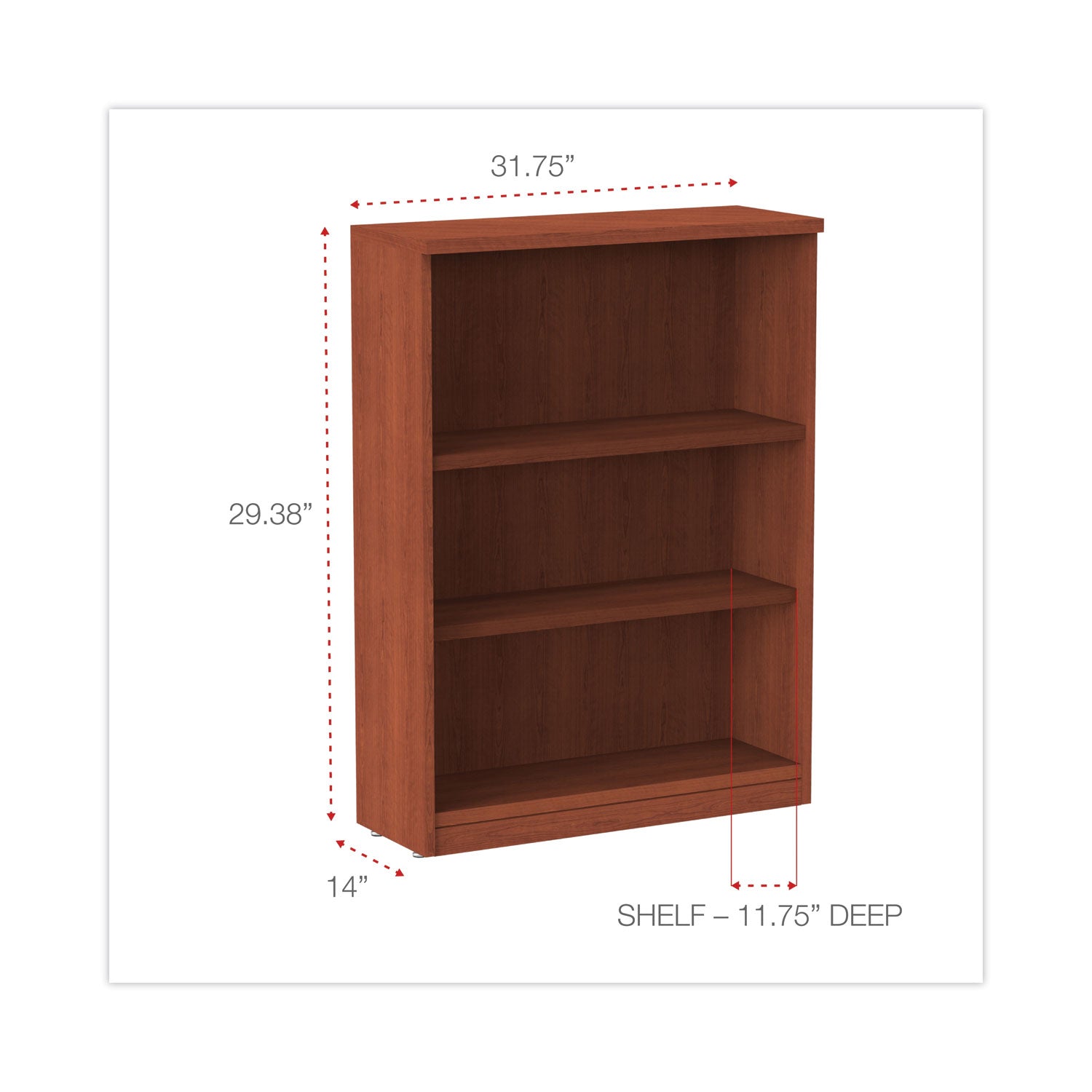 Alera Valencia Series Bookcase, Three-Shelf, 31.75w x 14d x 39.38h, Med Cherry - 