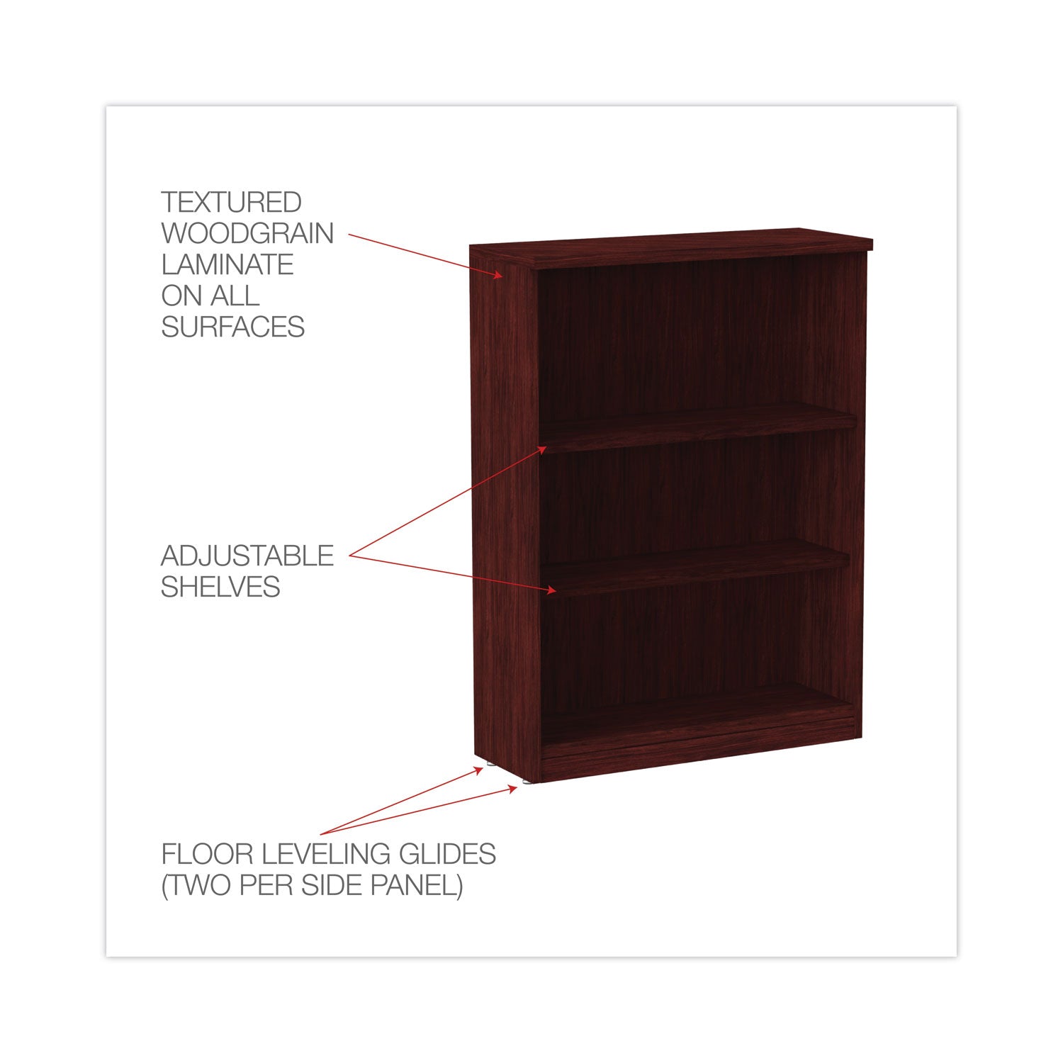 Alera Valencia Series Bookcase, Three-Shelf, 31.75w x 14d x 39.38h, Mahogany