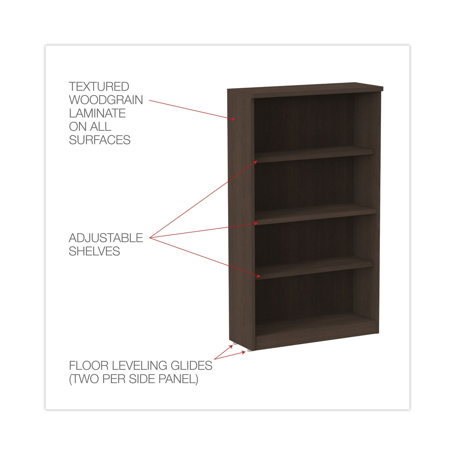 alera-valencia-series-bookcase-four-shelf-3175w-x-14d-x-5488h-espresso_aleva635632es - 3