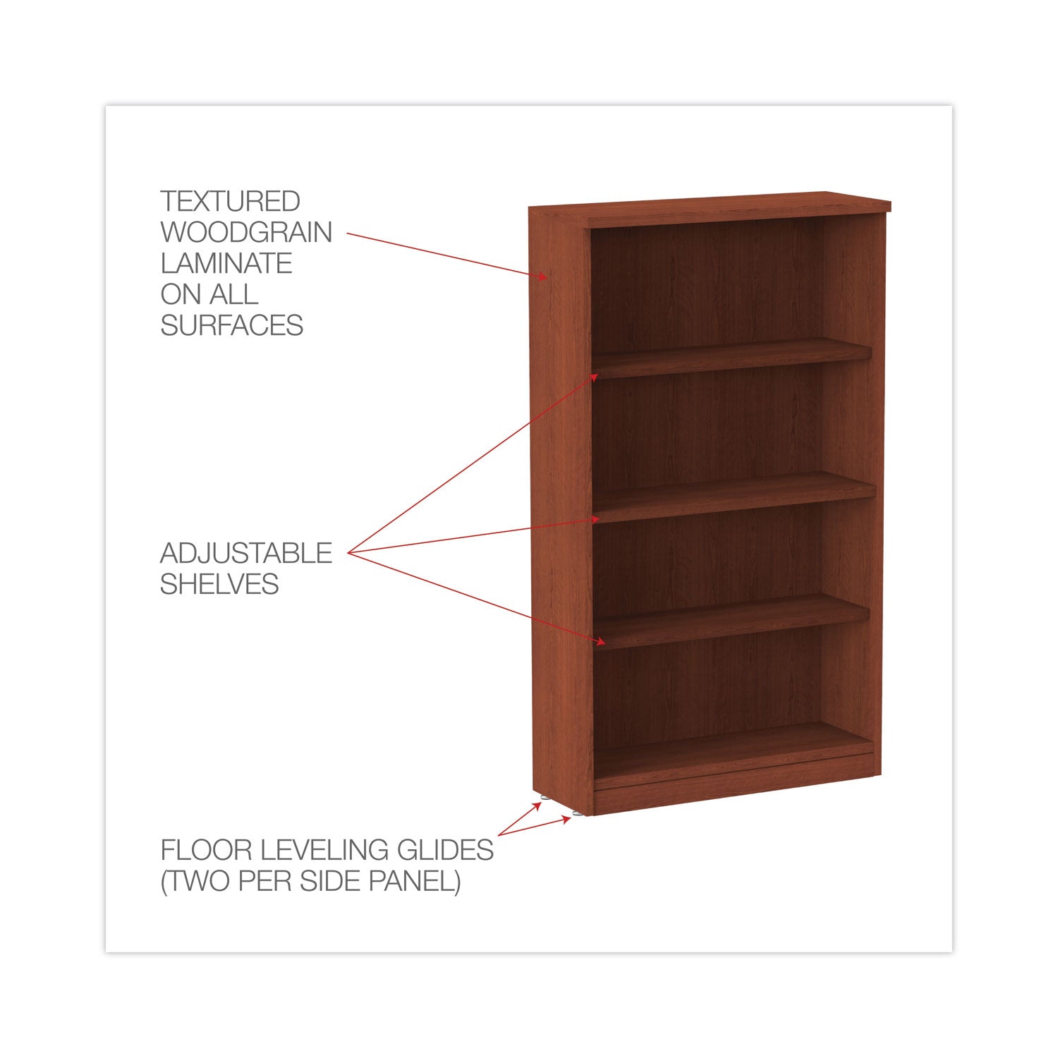Alera Valencia Series Bookcase, Four-Shelf, 31.75w x 14d x 54.88h, Medium Cherry