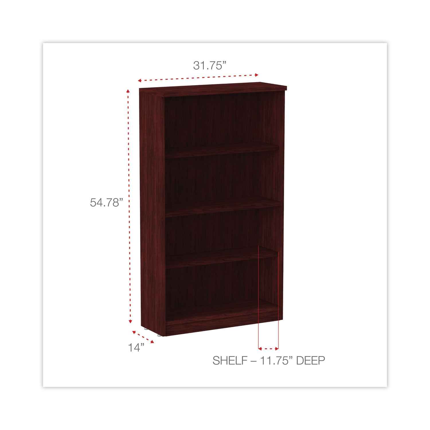 Alera Valencia Series Bookcase, Four-Shelf, 31.75w x 14d x 54.88h, Mahogany - 