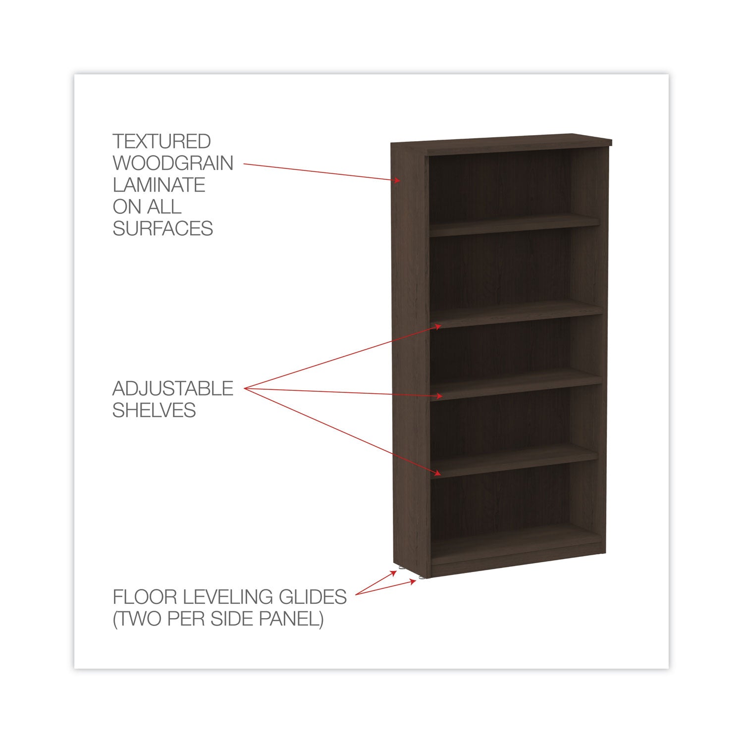 alera-valencia-series-bookcase-five-shelf-3175w-x-14d-x-6475h-espresso_aleva636632es - 3