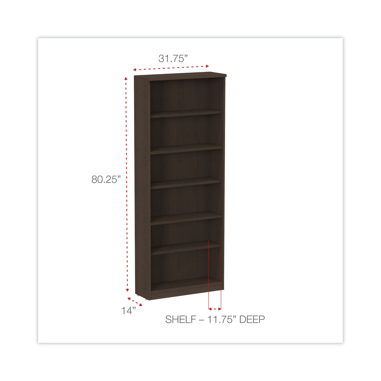 alera-valencia-series-bookcase-six-shelf-3175w-x-14d-x-8025h-espresso_aleva638232es - 2