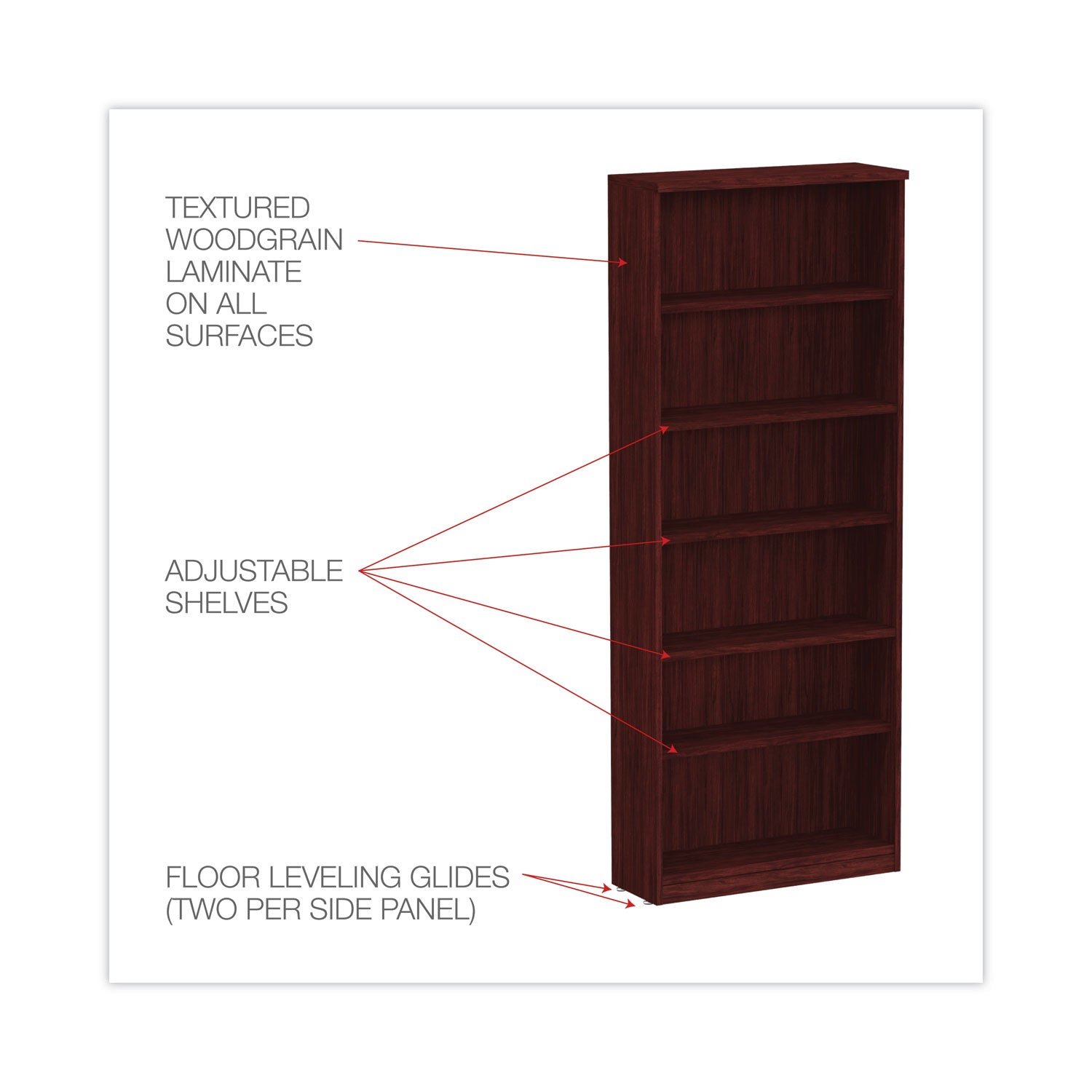 Alera Valencia Series Bookcase, Six-Shelf, 31.75w x 14d x 80.25h, Mahogany - 