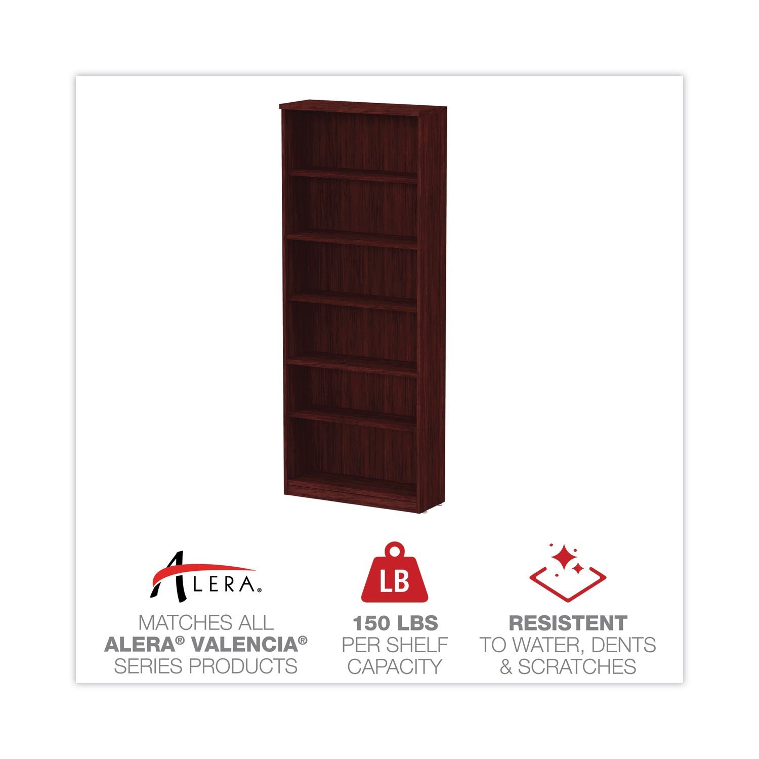 Alera Valencia Series Bookcase, Six-Shelf, 31.75w x 14d x 80.25h, Mahogany - 