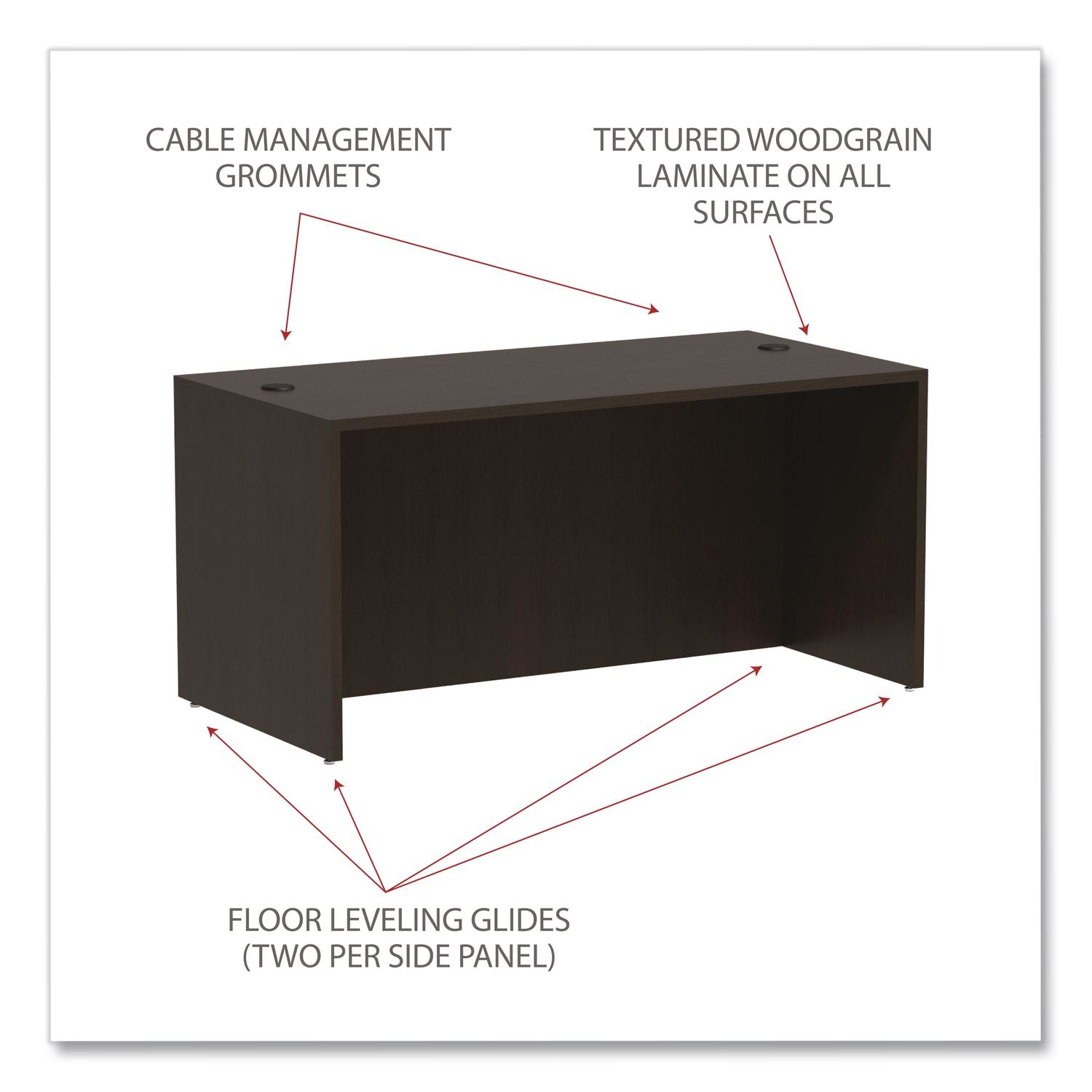 Alera Valencia Series Straight Front Desk Shell, 59.13" x 29.5" x 29.63", Espresso
