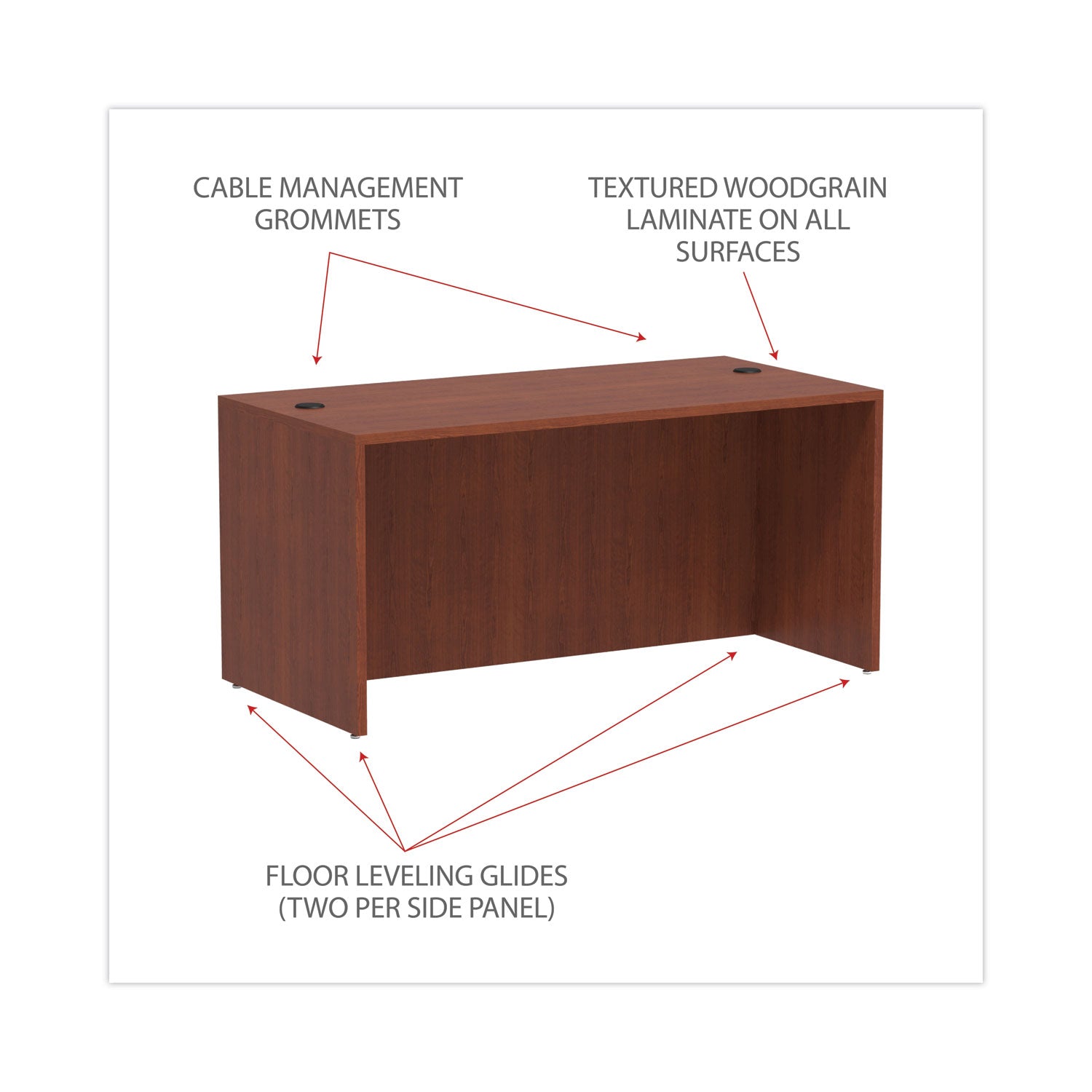 Alera Valencia Series Straight Front Desk Shell, 59.13" x 29.5" x 29.63", Medium Cherry - 