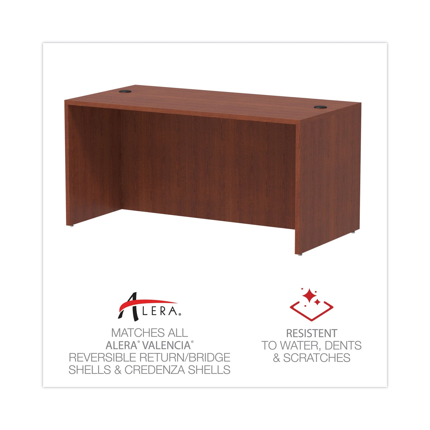 Alera Valencia Series Straight Front Desk Shell, 59.13" x 29.5" x 29.63", Medium Cherry - 