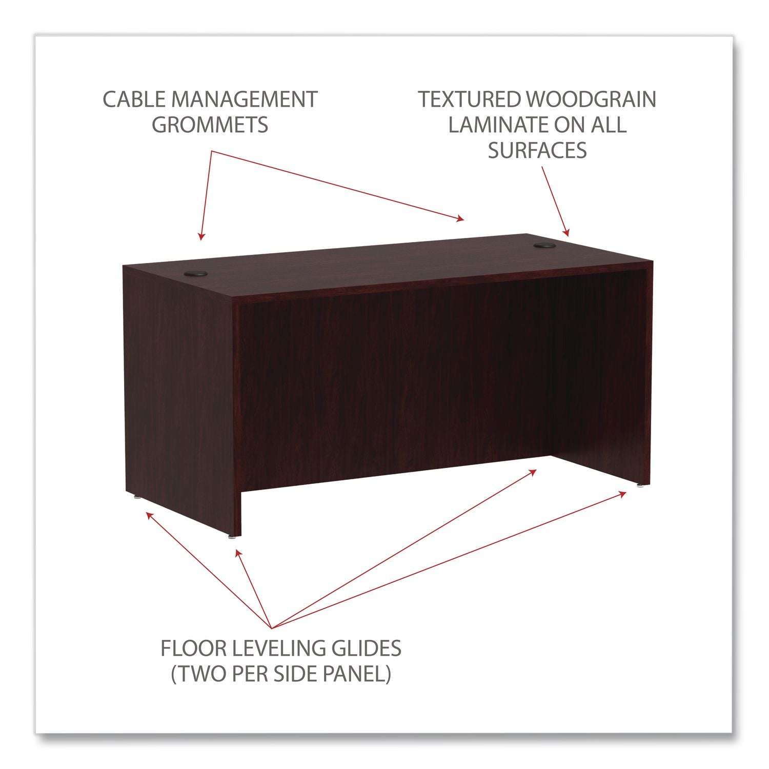 Alera Valencia Series Straight Front Desk Shell, 59.13" x 29.5" x 29.63", Mahogany