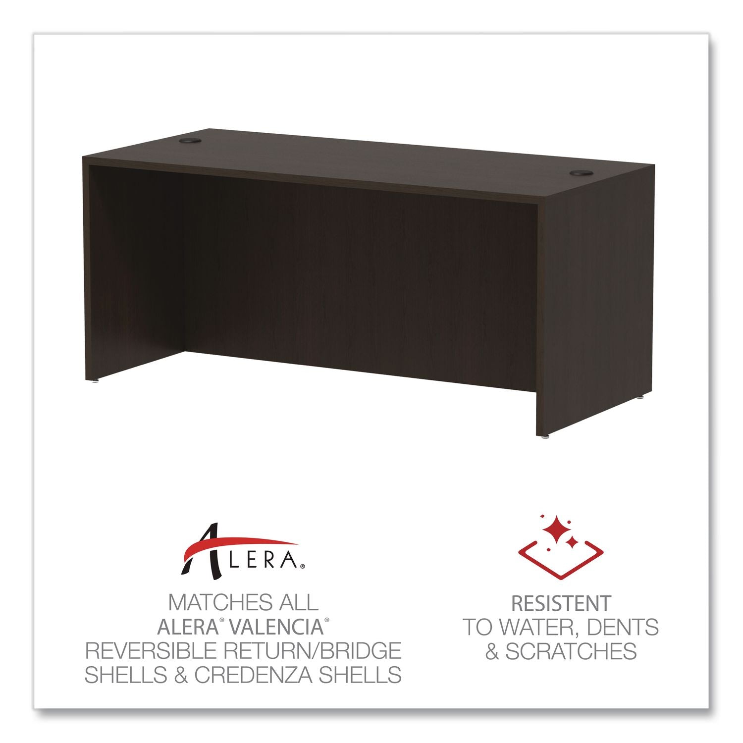 Alera Valencia Series Straight Front Desk Shell, 65" x 29.5" x 29.63", Espresso
