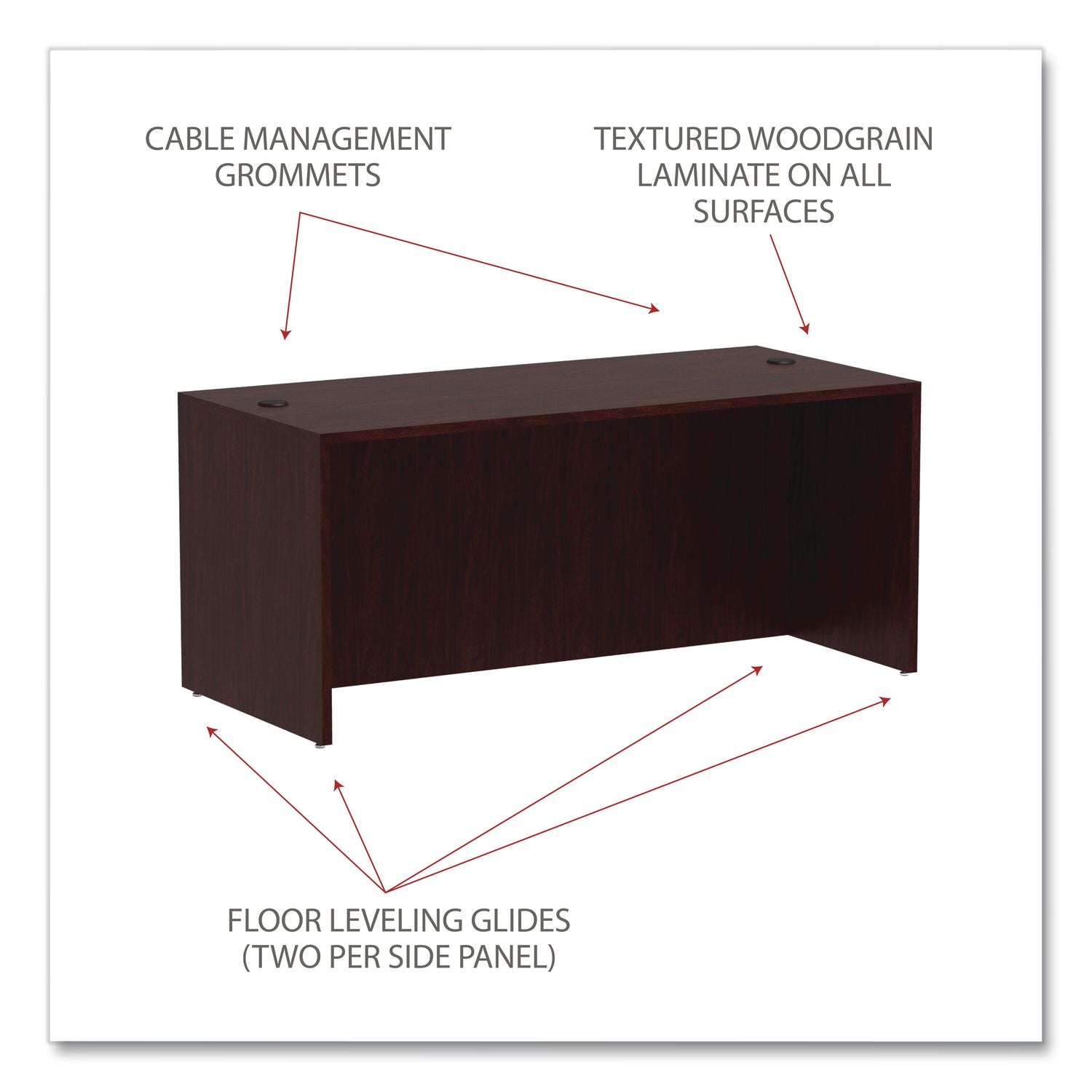 Alera Valencia Series Straight Front Desk Shell, 65" x 29.5" x 29.63", Mahogany