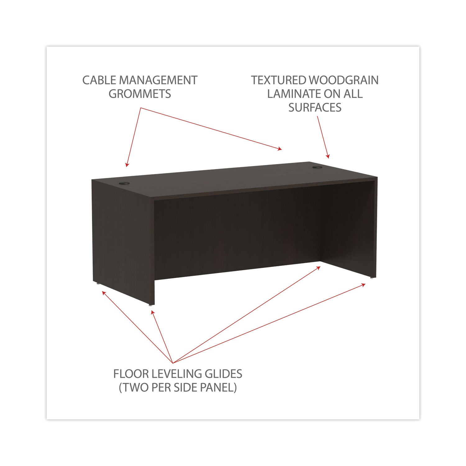 Alera Valencia Series Straight Front Desk Shell, 71" x 35.5" x 29.63", Espresso