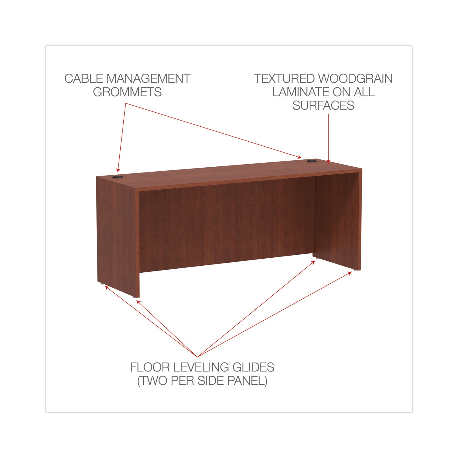 Alera Valencia Series Credenza Shell, 70.88w x 23.63d x 29.5h, Medium Cherry - 