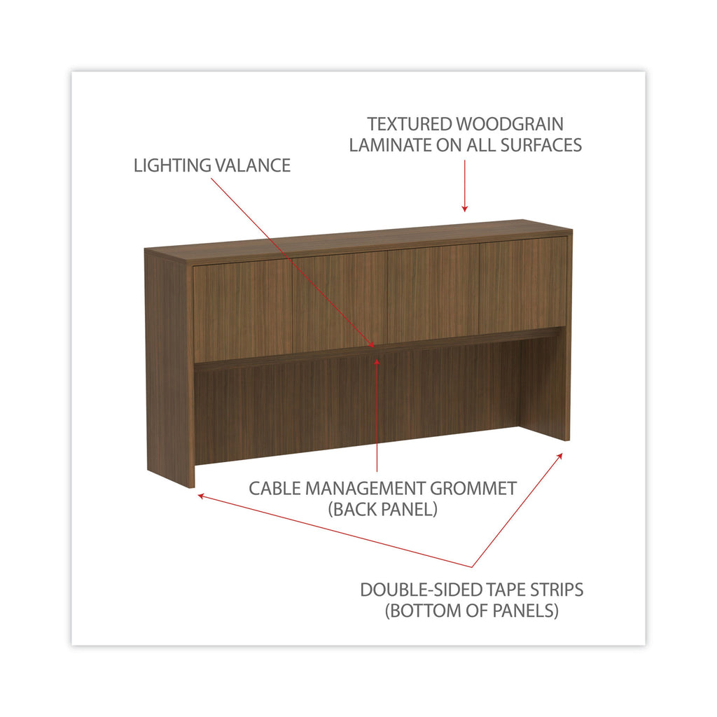 Alera Valencia Series Hutch with Doors, 4 Compartments, 70.63w x 15d x 35.38h, Modern Walnut
