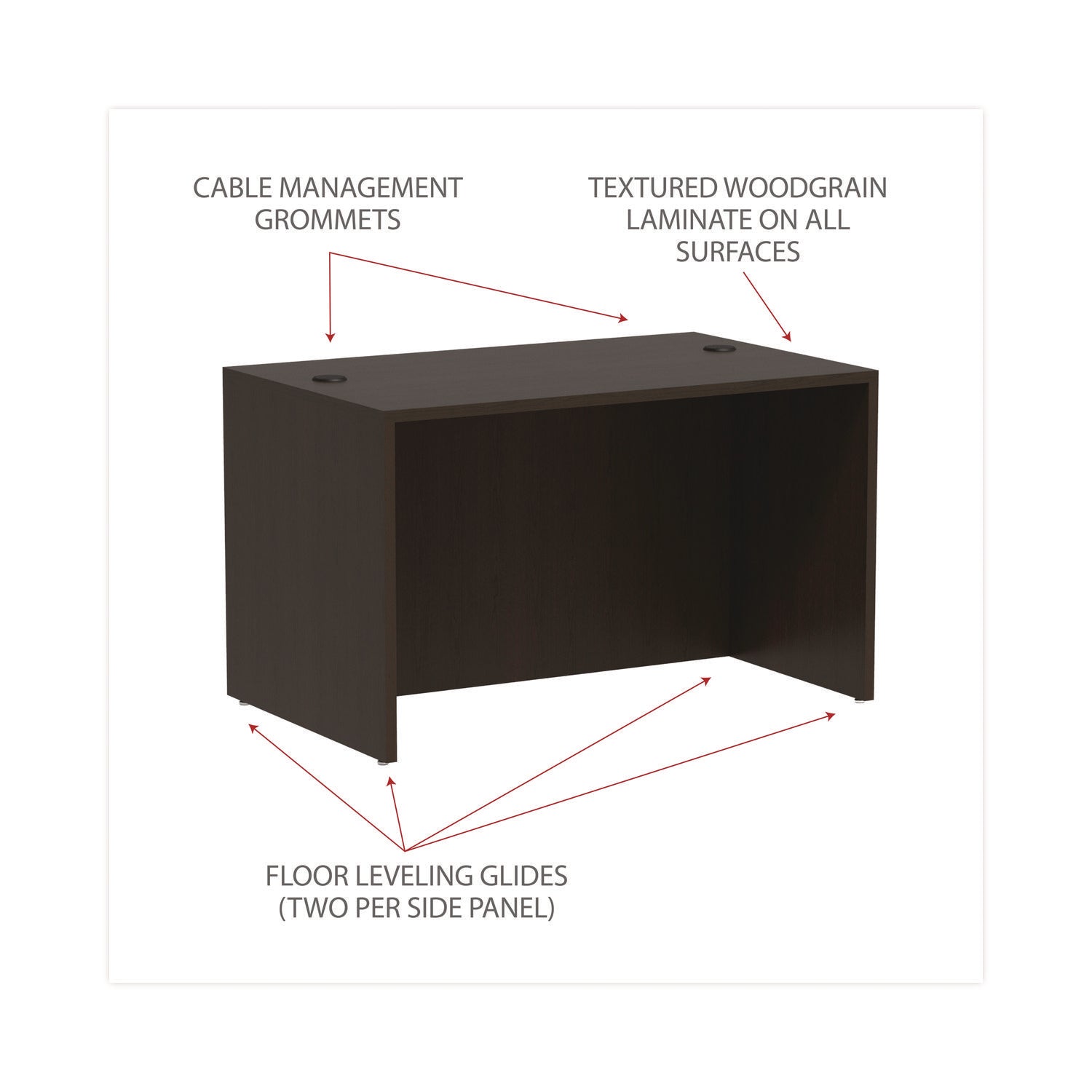 Alera Valencia Series Straight Front Desk Shell, 47.25" x 29.5" x 29.63", Espresso
