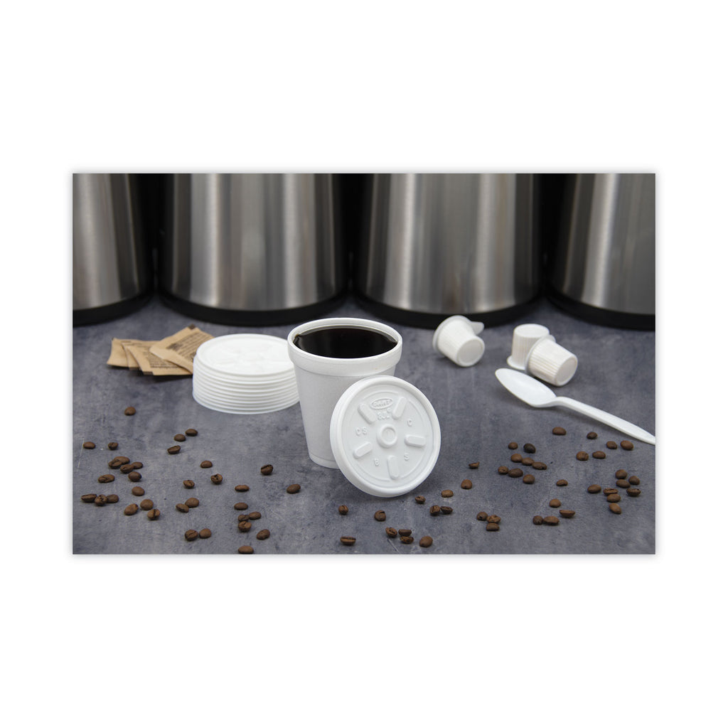 Plastic Lids, Fits 8 oz to 10 oz Hot/Cold Foam Cups, Vented, White, 100/Pack, 10 Packs/Carton
