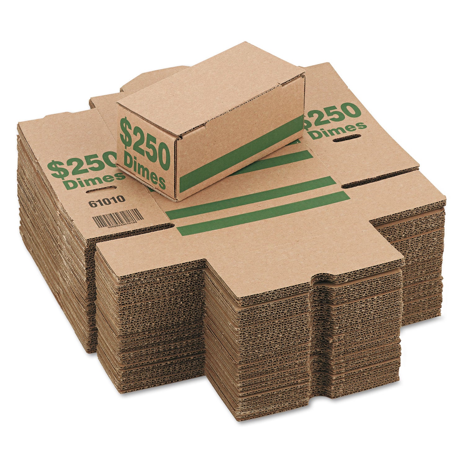Corrugated Cardboard Coin Storage with Denomination Printed On Side, 8.06 x 3.31 x 3.19, Green