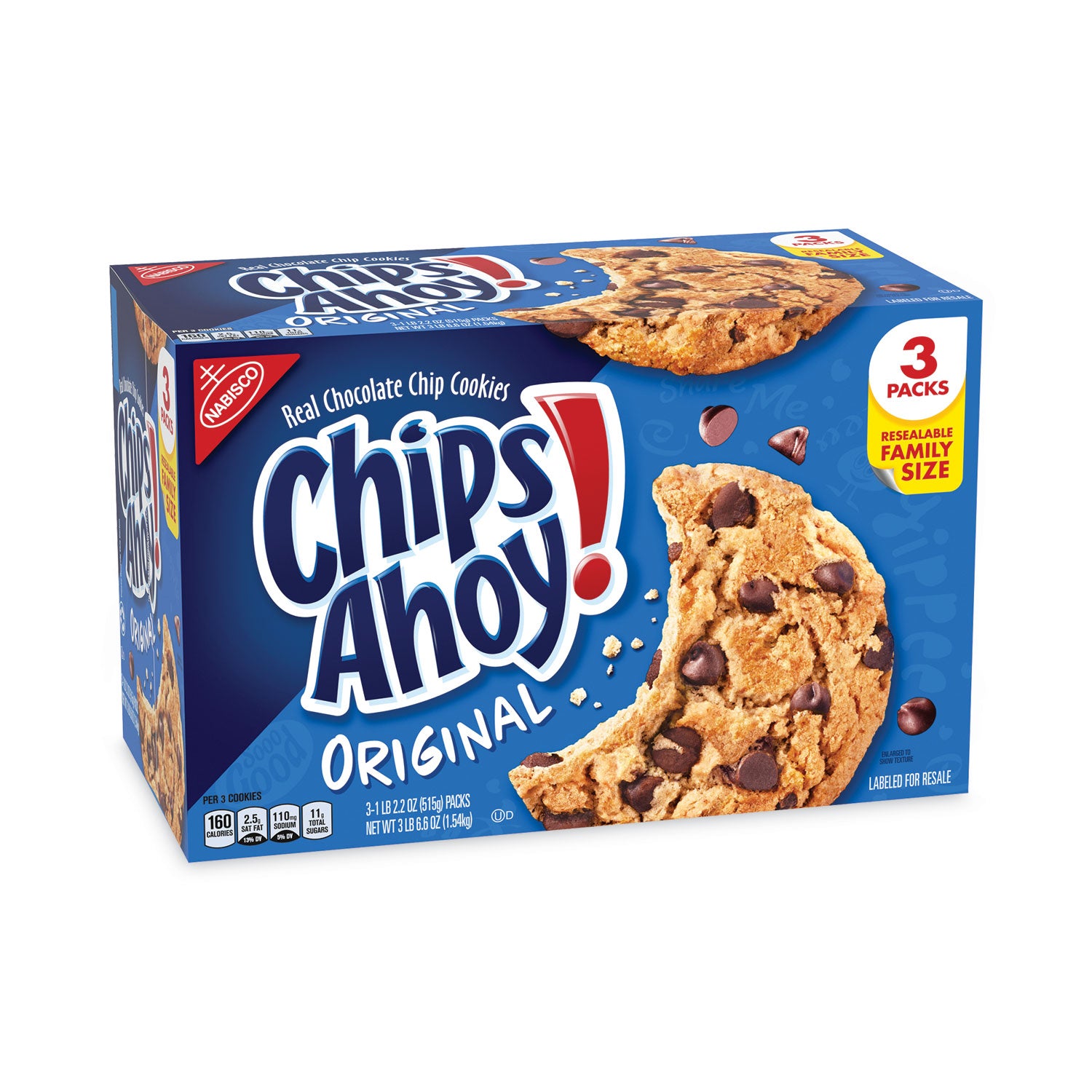 Chips Ahoy Chocolate Chip Cookies, 3 Resealable Bags, 3 lb 6.6 oz Box, Ships in 1-3 Business Days