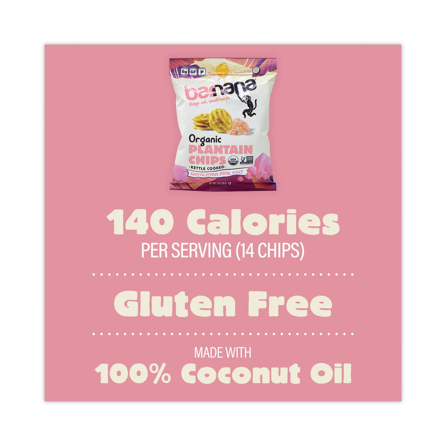 Himalayan Pink Sea Salt Plantain Chips, 2 oz Bags, 12/Pack, Ships in 1-3 Business Days