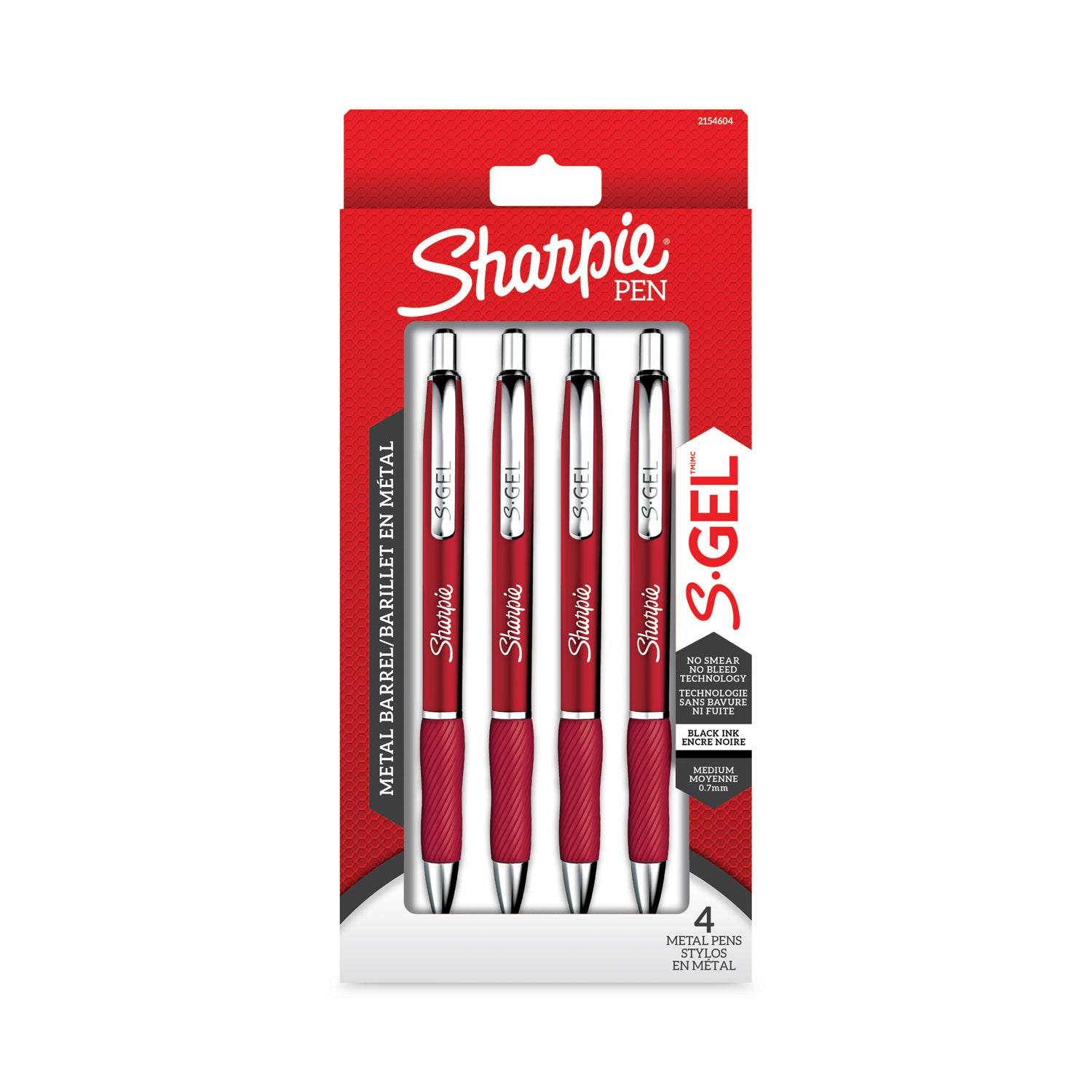 s-gel-premium-metal-barrel-gel-pen-retractable-medium-07-mm-black-ink-red-barrel-4-pack_san2154604 - 2