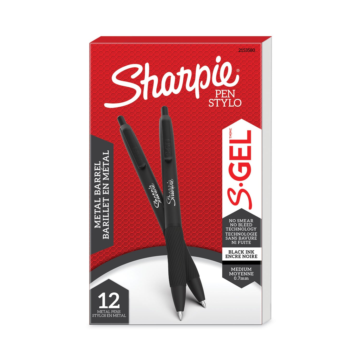 S-Gel Premium Metal Barrel Gel Pen, Retractable, Medium 0.7 mm, Black Ink, Black Barrel, Dozen