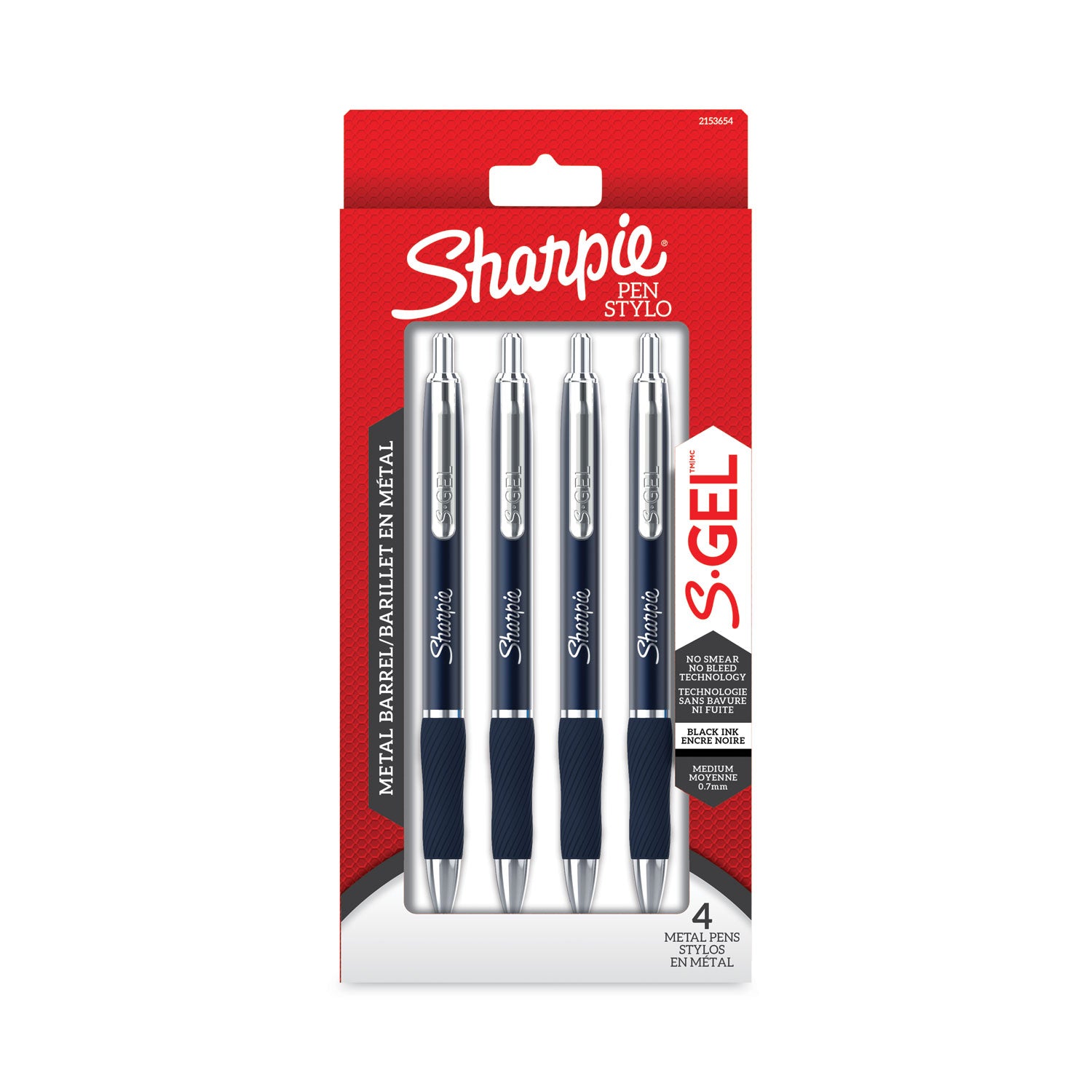 s-gel-premium-metal-barrel-gel-pen-retractable-medium-07-mm-black-ink-blue-barrel-4-pack_san2153654 - 2