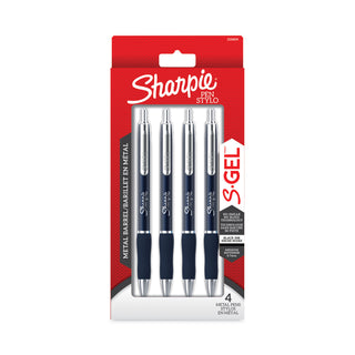 s-gel-premium-metal-barrel-gel-pen-retractable-medium-07-mm-black-ink-blue-barrel-4-pack_san2153654 - 2