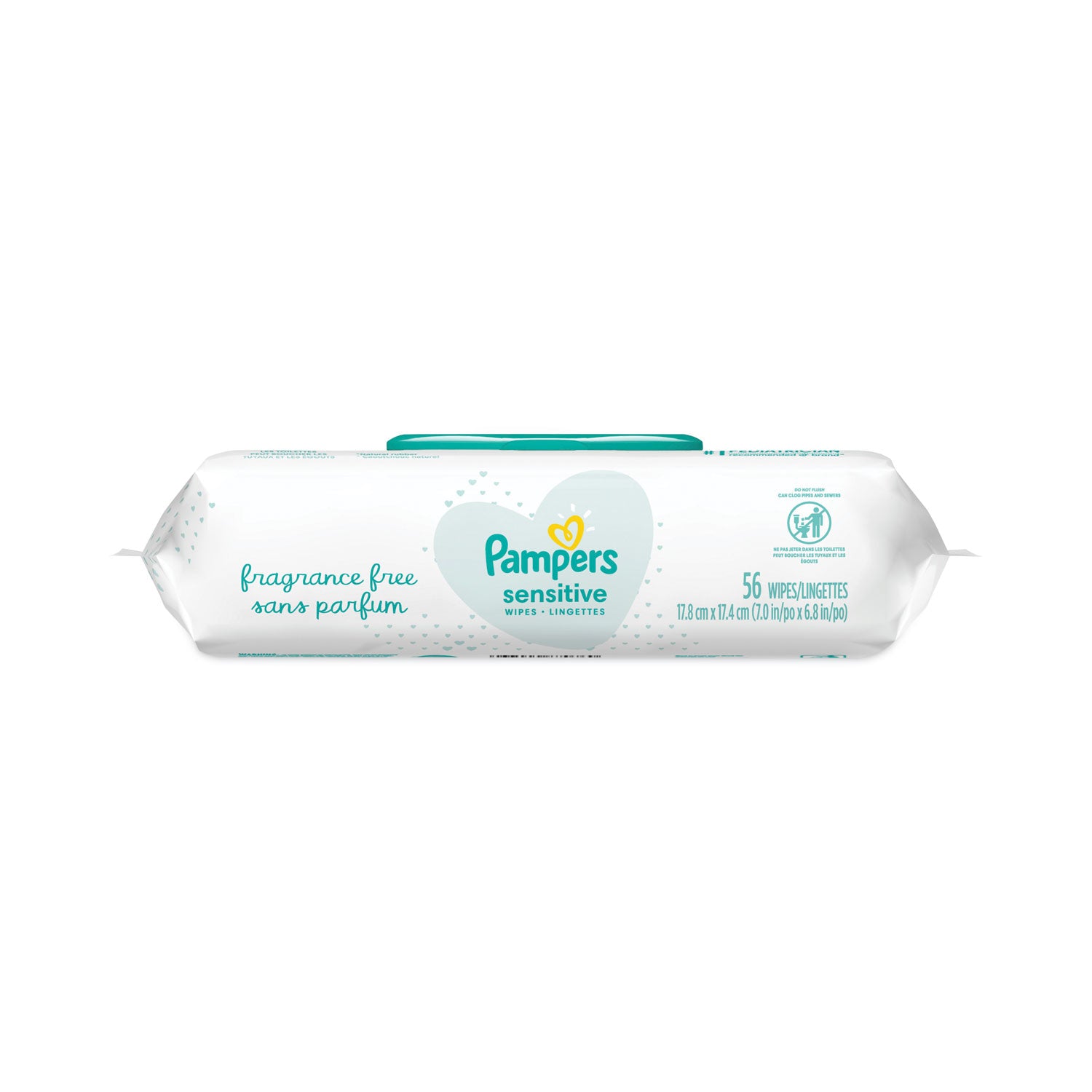 Sensitive Baby Wipes, 1-Ply, 6.8 x 7, Unscented, White, 56/Pack, 8 Packs/Carton
