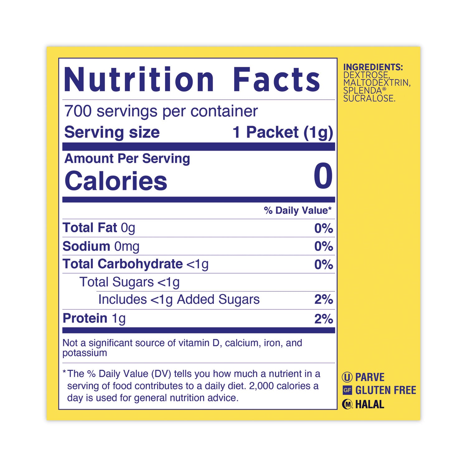 No Calorie Sweetener Packets, 700/Box