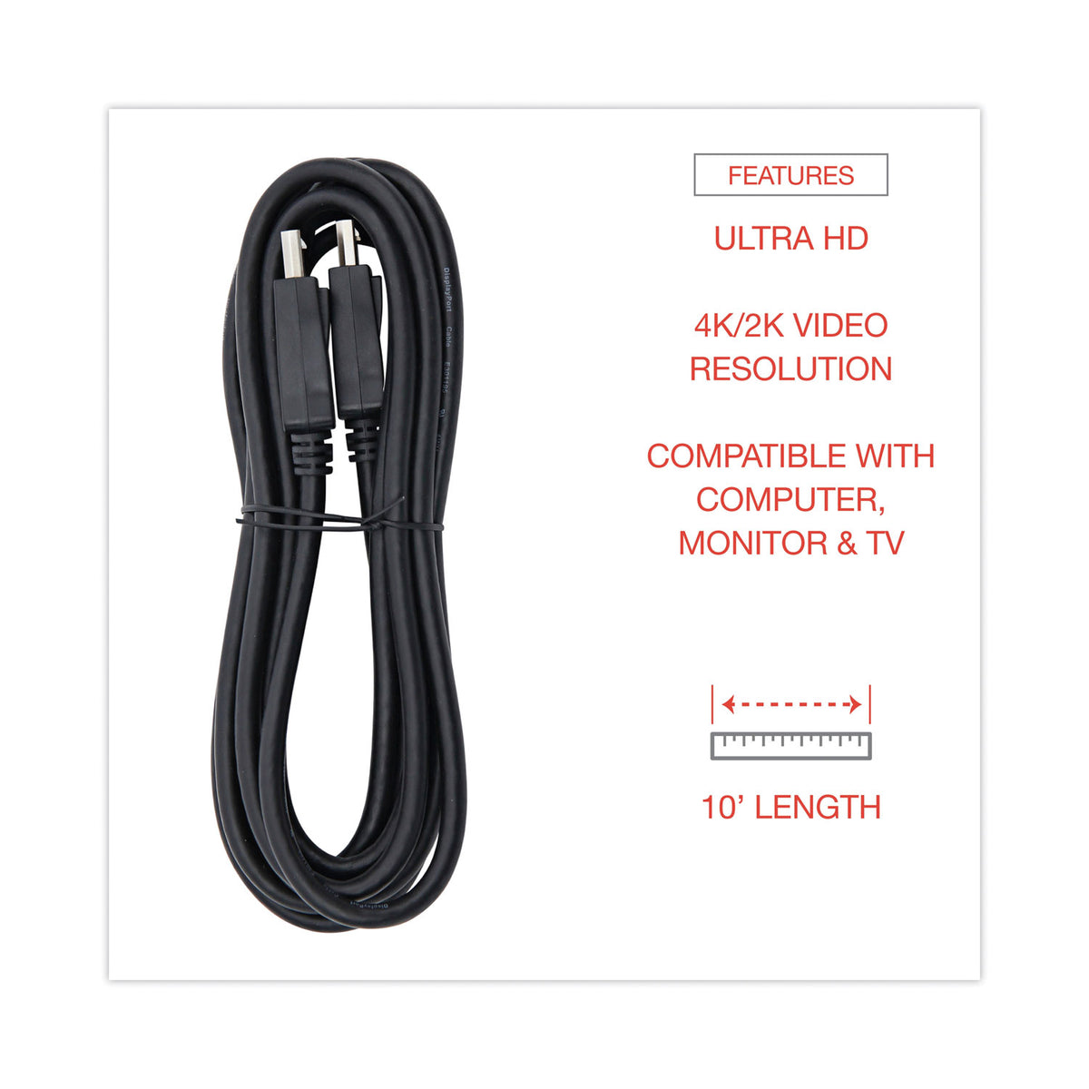 DisplayPort Cable, 10 ft, Black