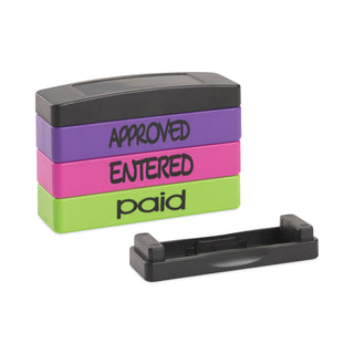 Interlocking Stack Stamp, APPROVED, ENTERED, PAID, 1.81" x 0.63", Assorted Fluorescent Ink