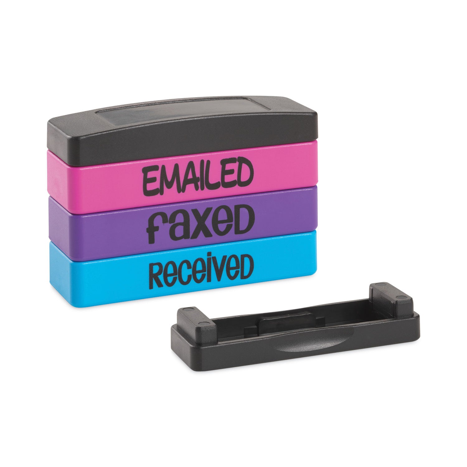 Interlocking Stack Stamp, EMAILED, FAXED, RECEIVED, 1.81" x 0.63", Assorted Fluorescent Ink - 