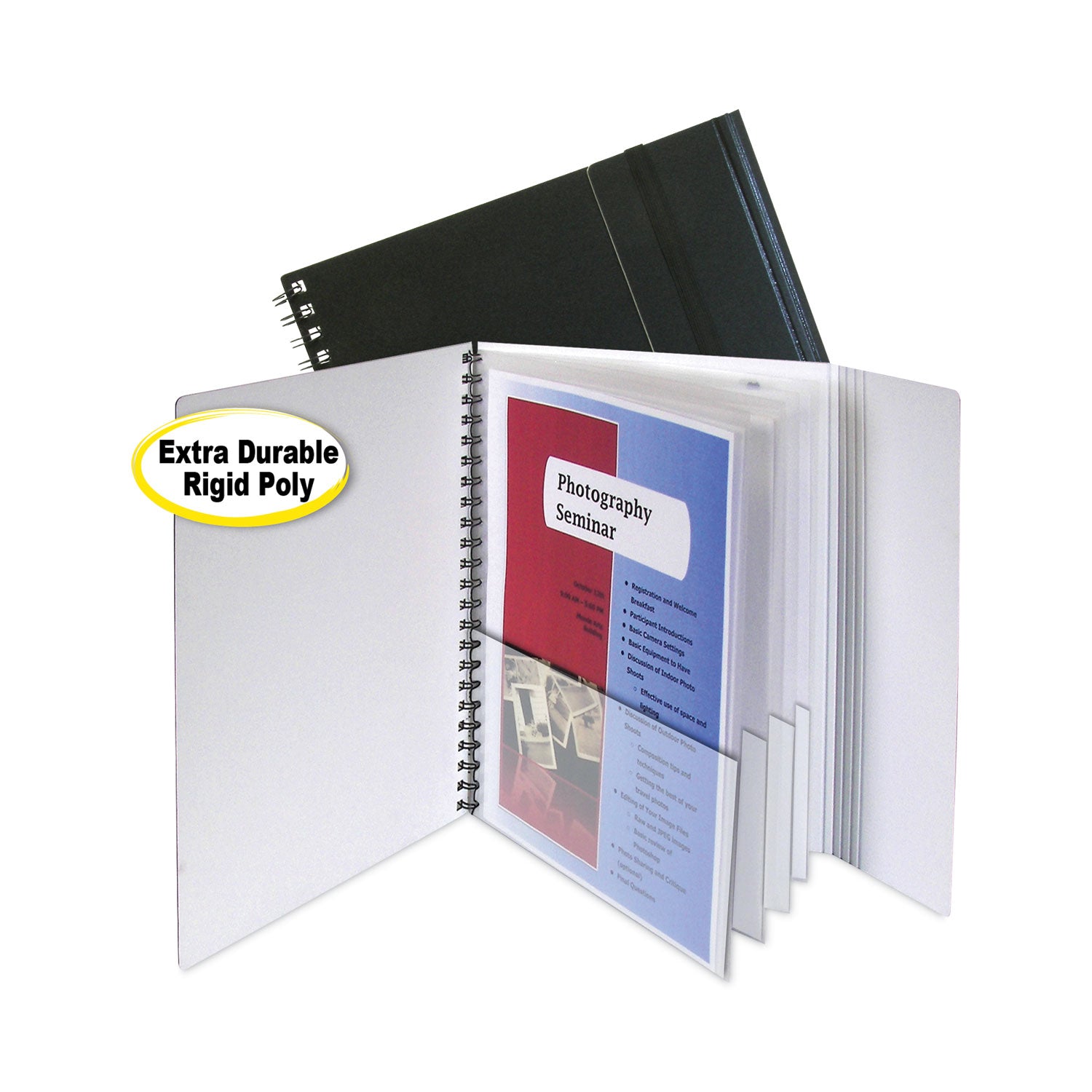 Eight-Pocket Portfolio with Security Flap, Polypropylene, 8.5 x 11, Black/White - 