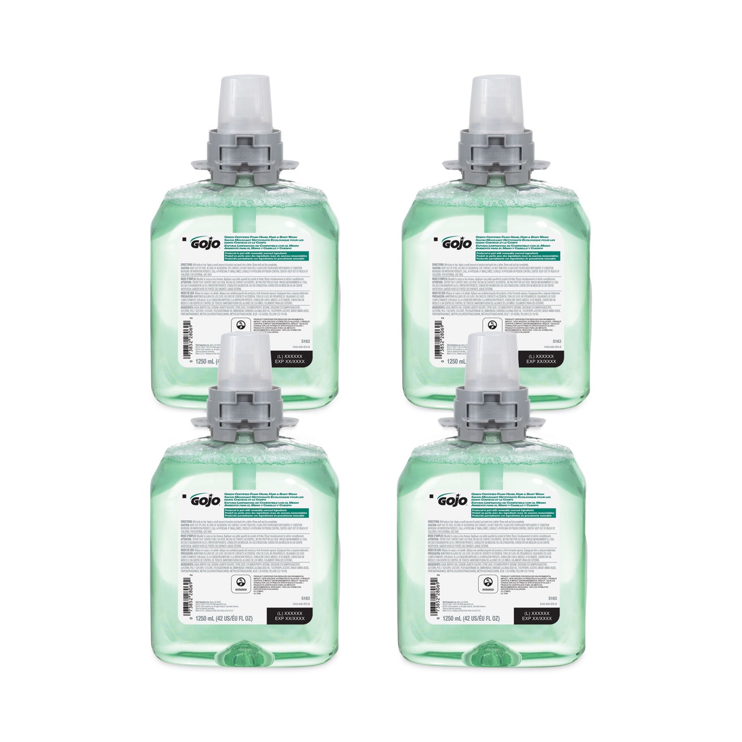 Green Certified Foam Hair and Body Wash, Cucumber Melon, 1,250 mL Refill, 4/Carton