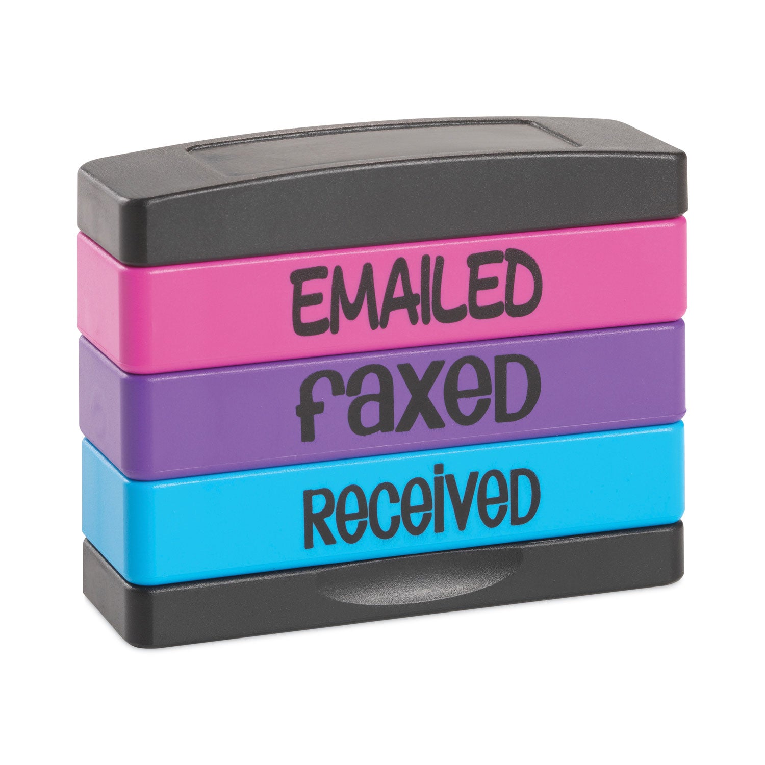 Interlocking Stack Stamp, EMAILED, FAXED, RECEIVED, 1.81" x 0.63", Assorted Fluorescent Ink - 