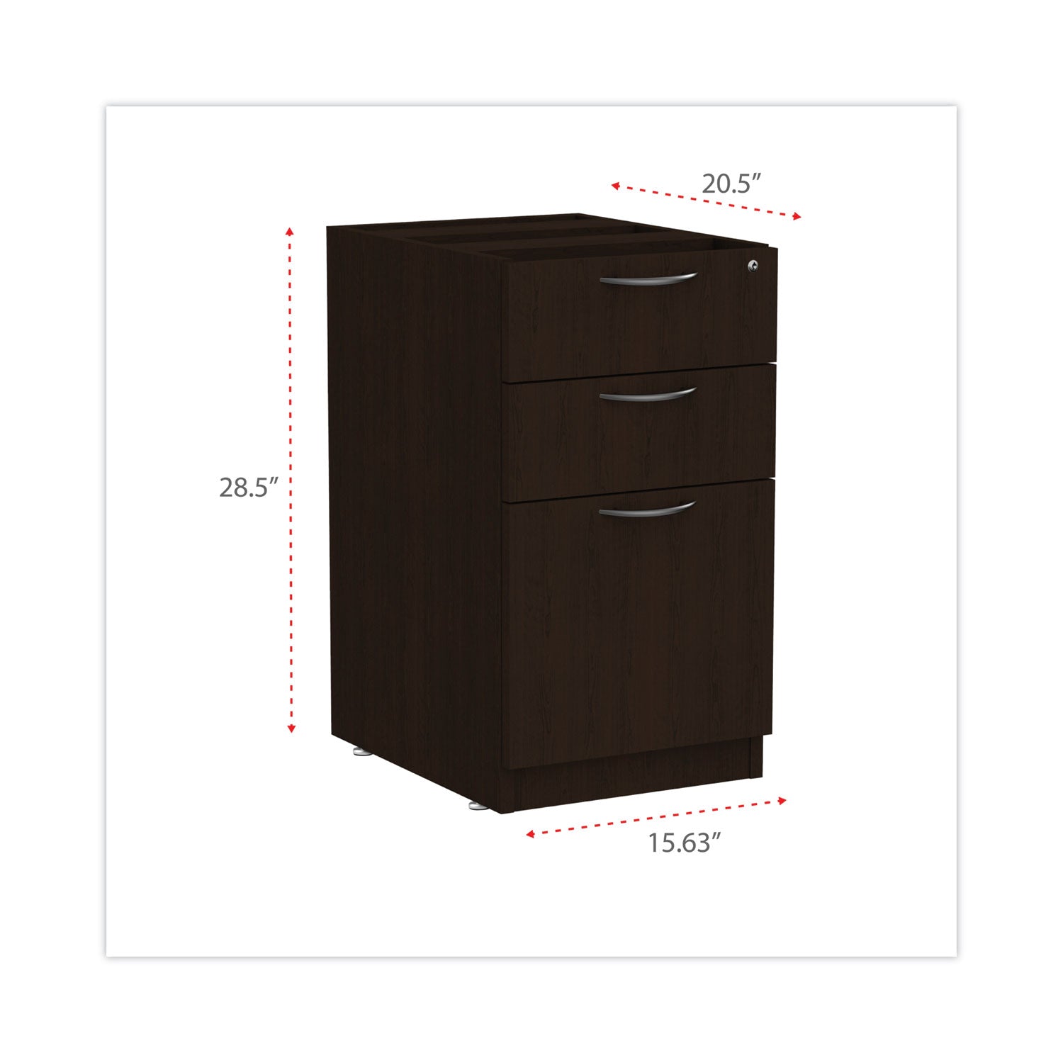 Alera Valencia Series Full Pedestal File, Left/Right, 3-Drawers: Box/Box/File, Legal/Letter, Espresso, 15.63" x 20.5" x 28.5