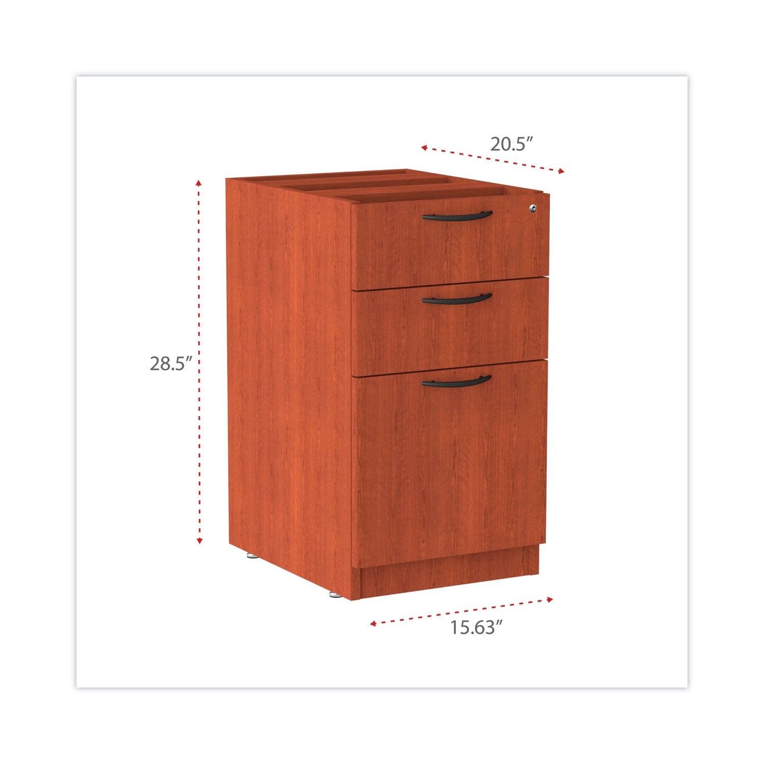 Alera Valencia Series Full Pedestal File, Left/Right, 3-Drawers: Box/Box/File, Legal/Letter, Cherry, 15.63" x 20.5" x 28.5
