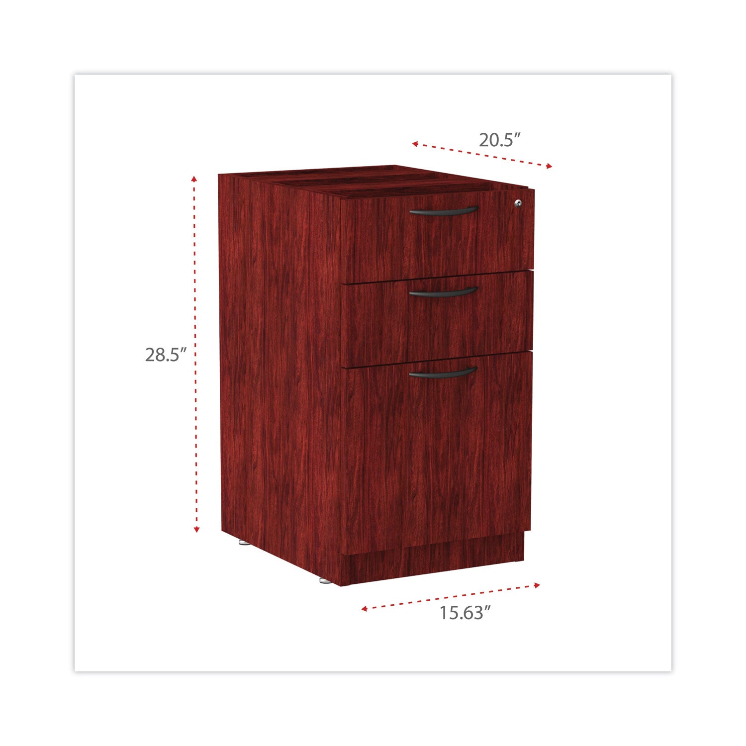 Alera Valencia Series Full Pedestal File, Left/Right, 3-Drawers: Box/Box/File, Legal/Letter, Mahogany, 15.63" x 20.5" x 28.5 - 